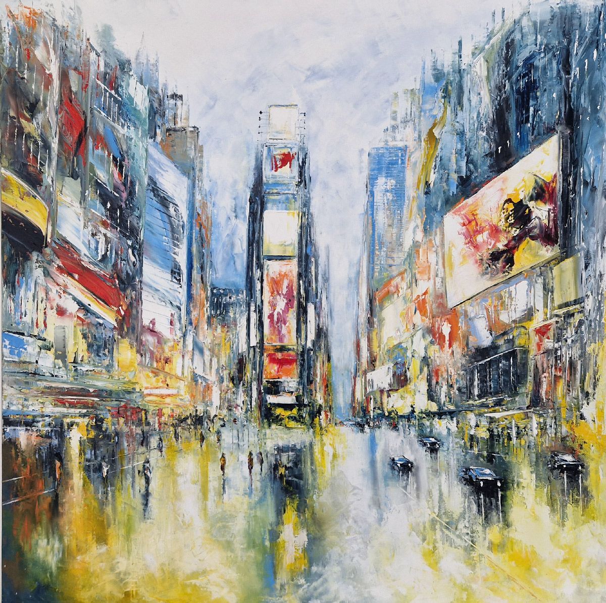 Peinture figurative grande taille Light in Times Square, NY – PHIL – 100 × 100 cm