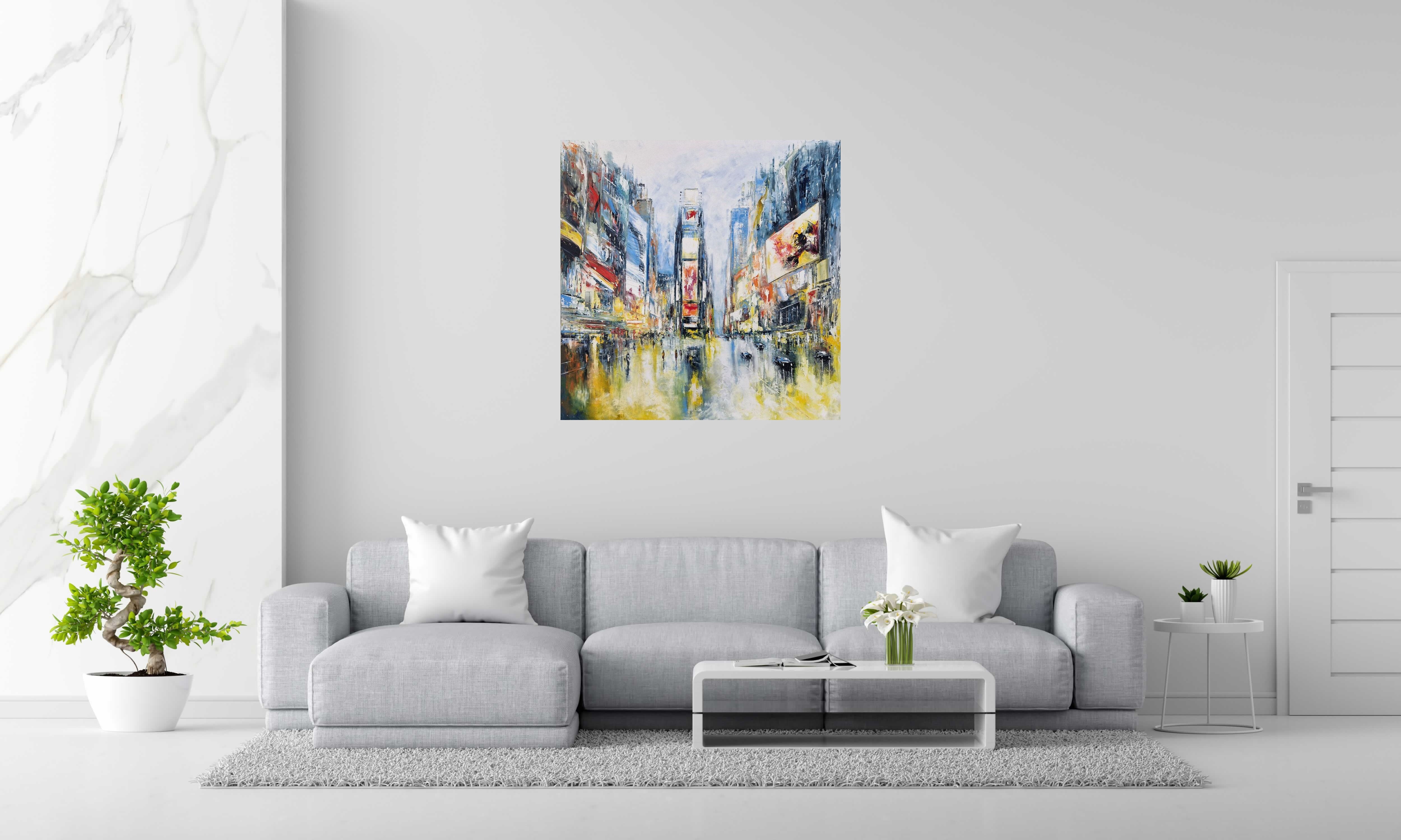 Peinture Light in Times Square, NY de PHIL dans un intérieur – 100 × 100 cm