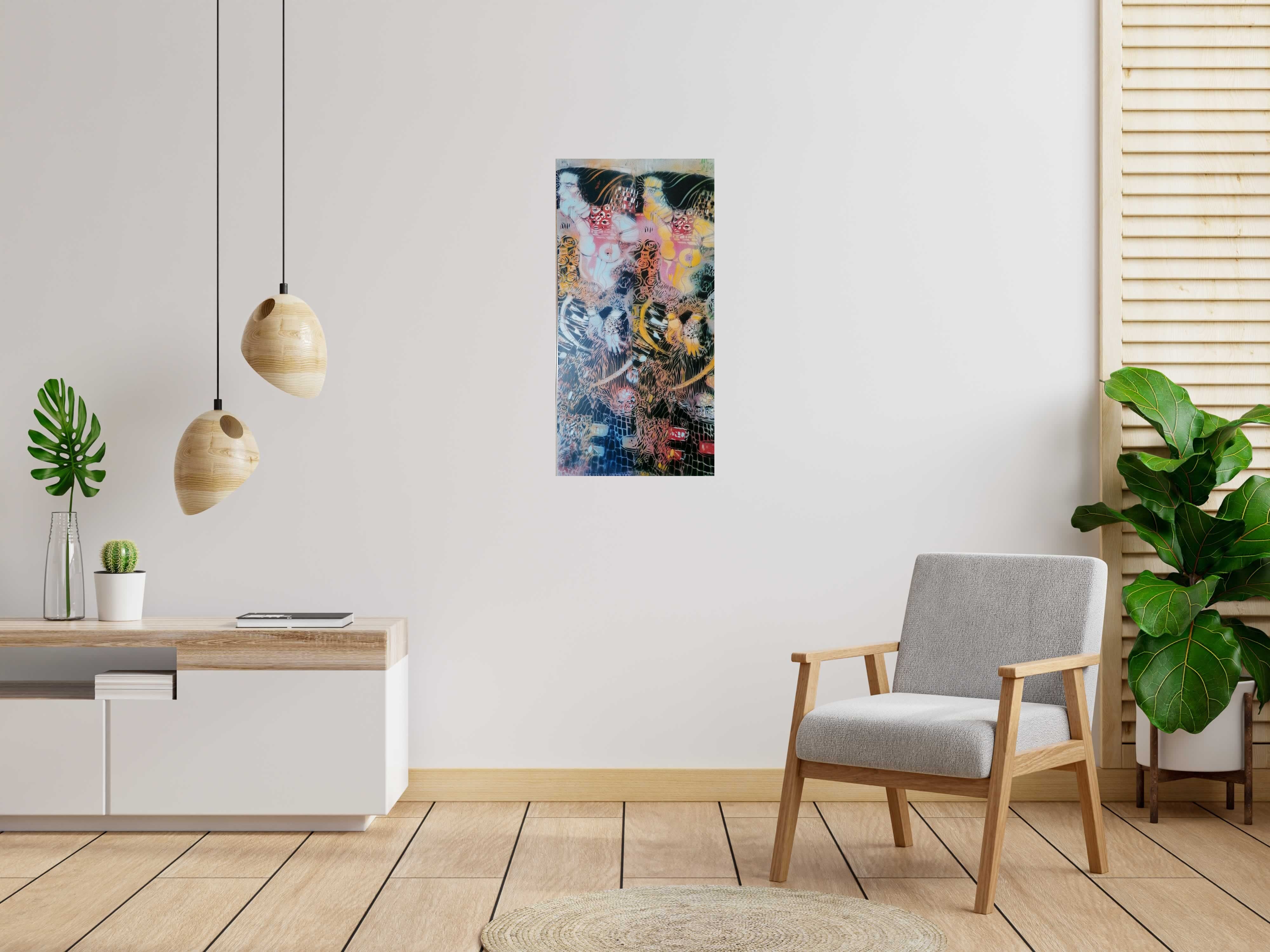 Peinture KLIMT WARHOL de ARTISTE OUVRIER dans un intérieur – 50 × 100 cm