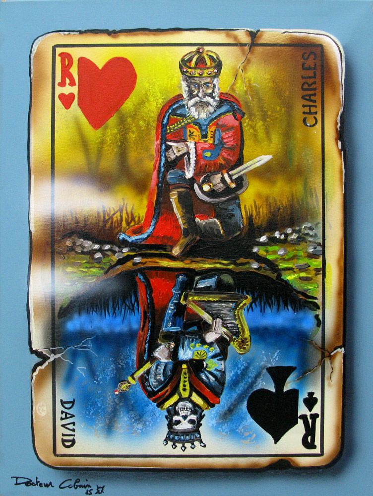 Peinture figurative moyen format Le reflet de la vérité – Docteur Cobain – 54 × 73 cm