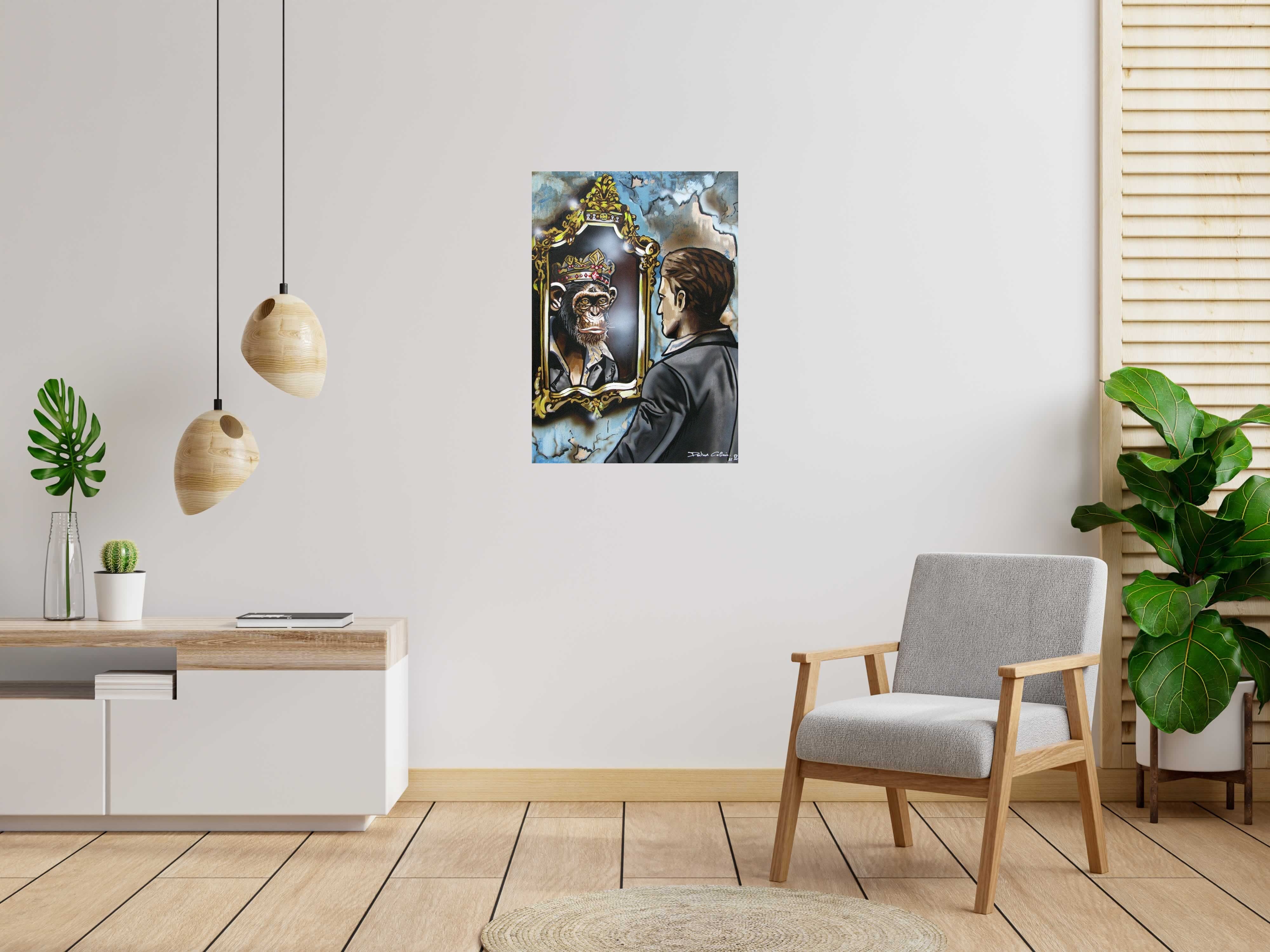 Peinture Le roi des primates de Docteur Cobain dans un intérieur – 65 × 92 cm