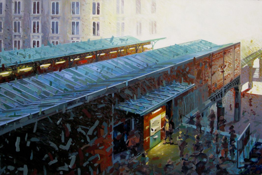 Peinture figurative moyen format Métro à Passy – HEATON RUDYARD – 92 × 65 cm