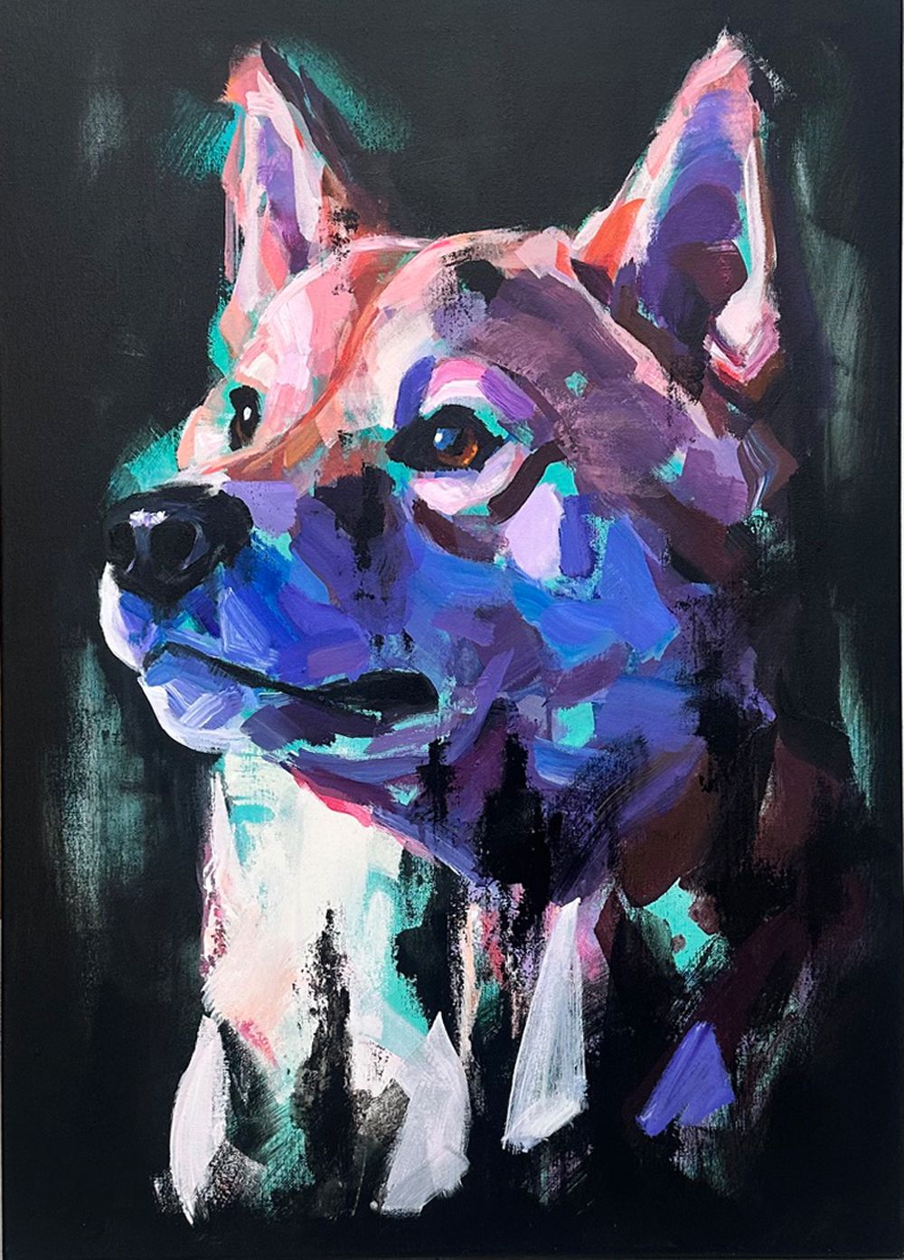 Peinture figurative moyen format SHIBA 001 – NUNO – 50 × 70 cm