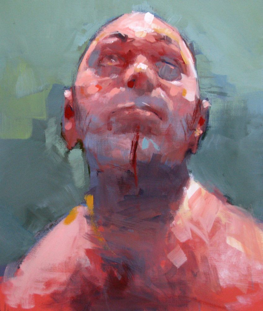 Peinture figurative moyen format Repentant Hooligan – OLIVIER MASSEBEUF – 50 × 61 cm