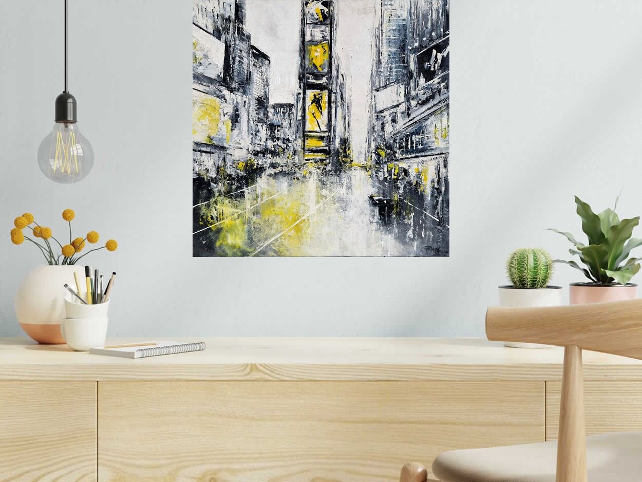 Peinture Beautiful Times Square de PHIL dans un intérieur – 50 × 50 cm