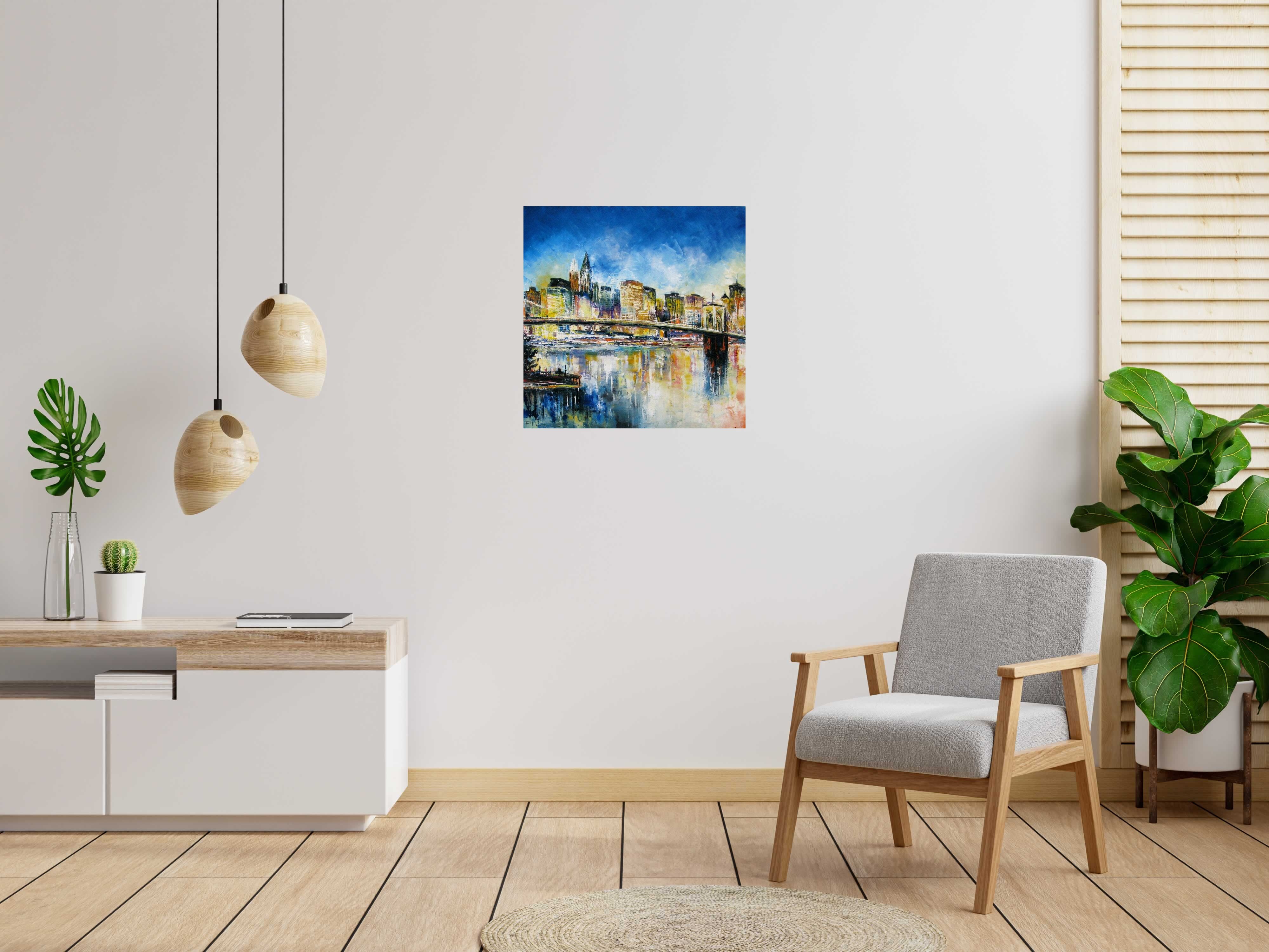 Peinture Brooklyn Bridge NY de PHIL dans un intérieur – 70 × 70 cm