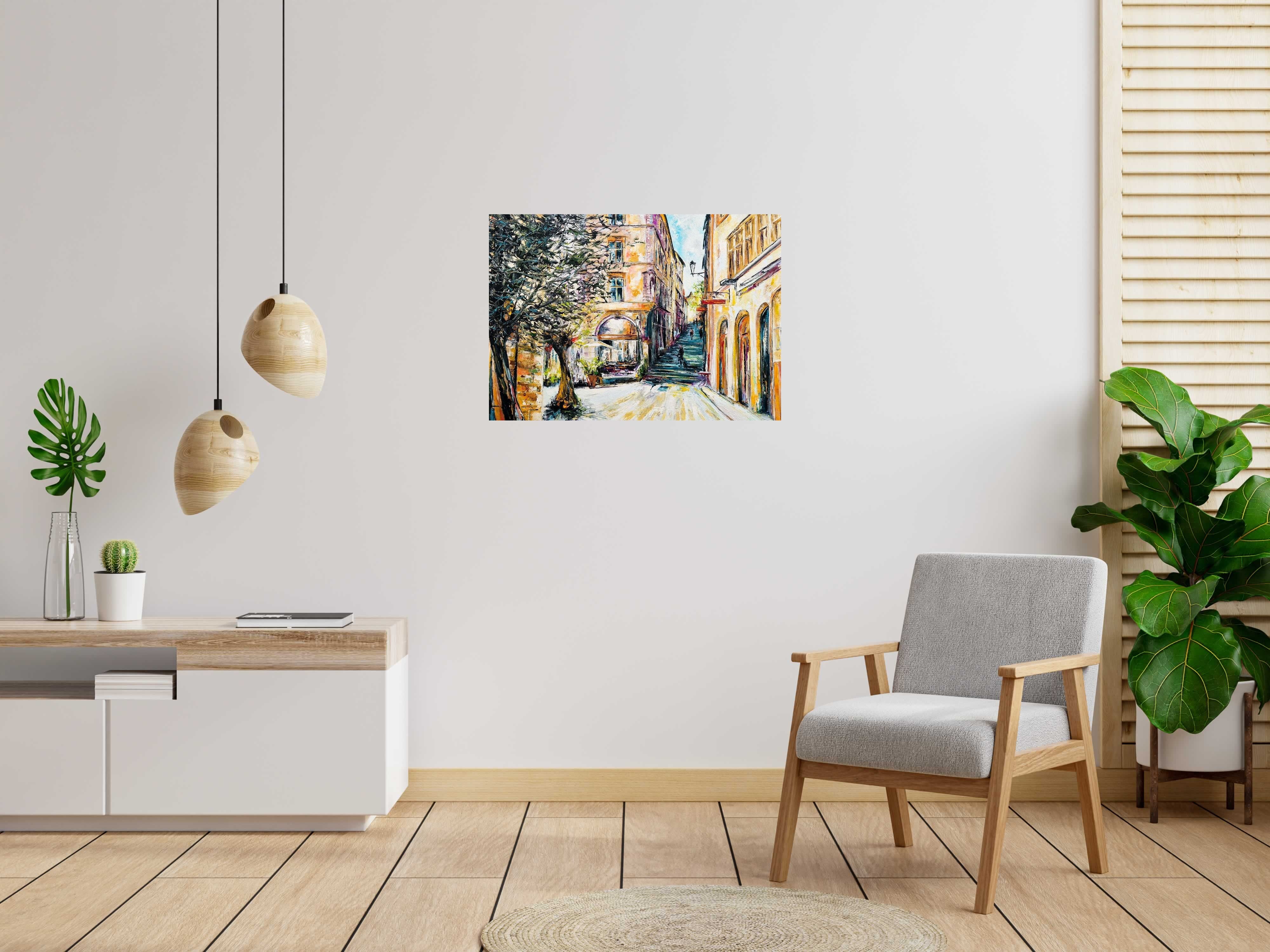 Peinture Place de la Trinité _ Lyon de PHIL dans un intérieur – 92 × 65 cm