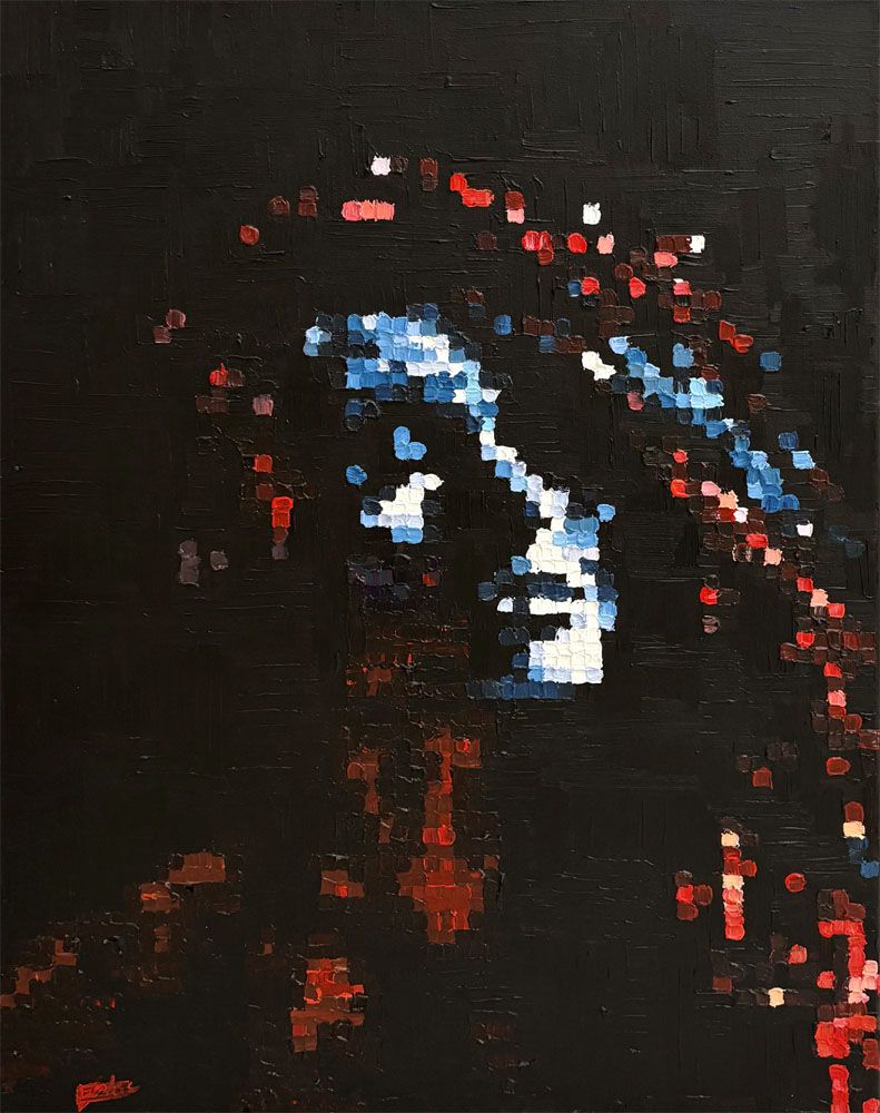 Peinture figurative moyen format vert et violet Libération – NICOLAS JESBAC – 60 × 80 cm