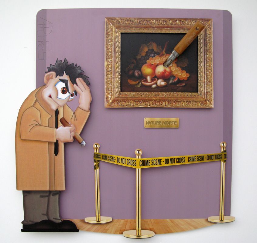 Peinture figurative moyen format violet Pitre Vs nature morte – L'ARTISTE PITRE – 63 × 59 cm