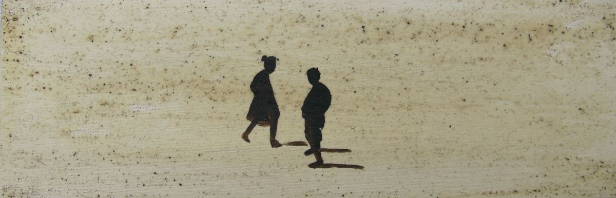 Peinture figurative petit format beige Nous deux - Barcelona 2026 – MARCOS ZRIHEN NOWOTNY – 30 × 10 cm