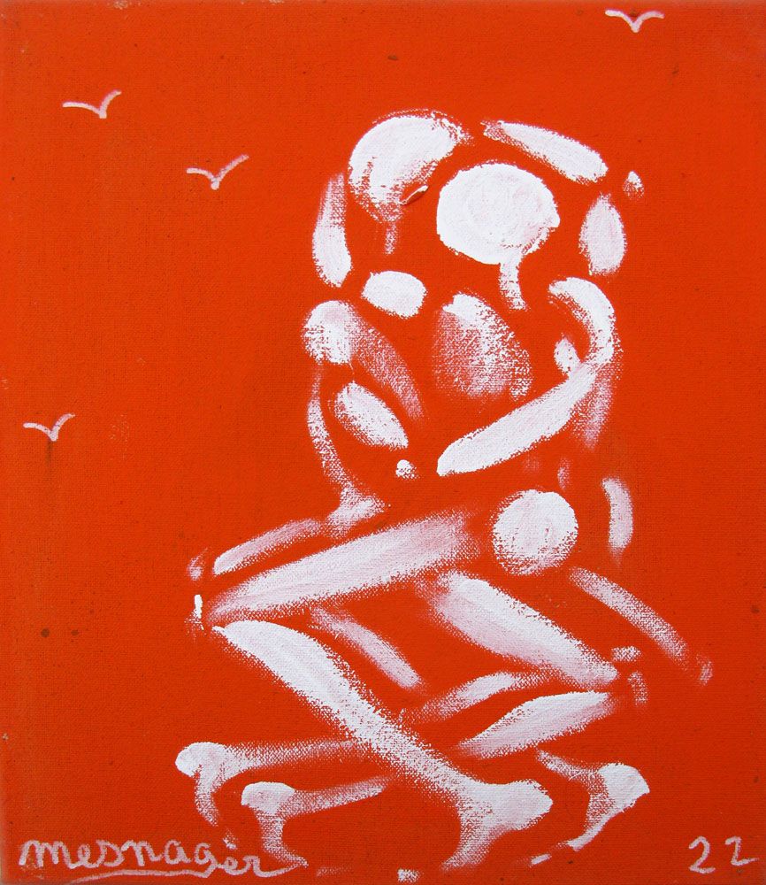 Peinture figurative petit format blanc et orange TOILE 198 – JEROME MESNAGER – 27 × 35 cm