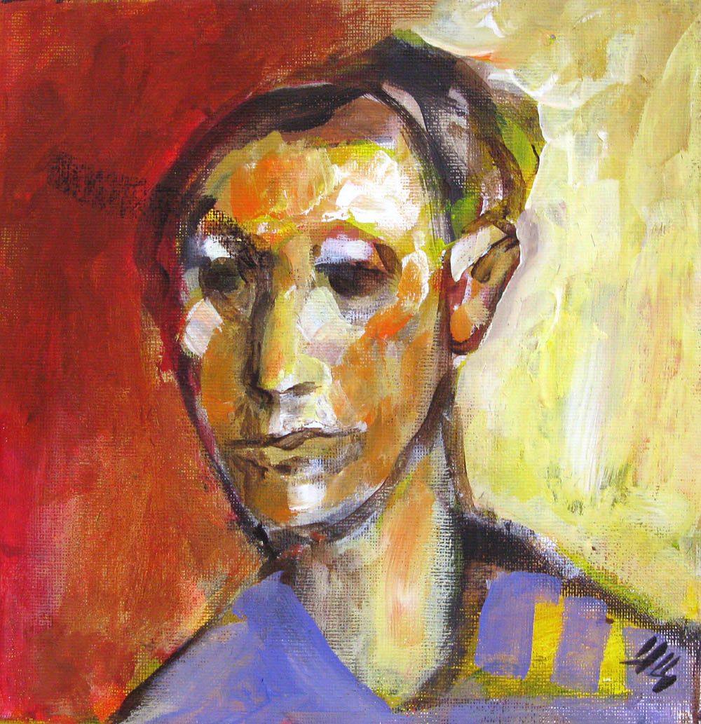 Peinture figurative petit format Tête - E – IVAN TZONEV – 20 × 20 cm