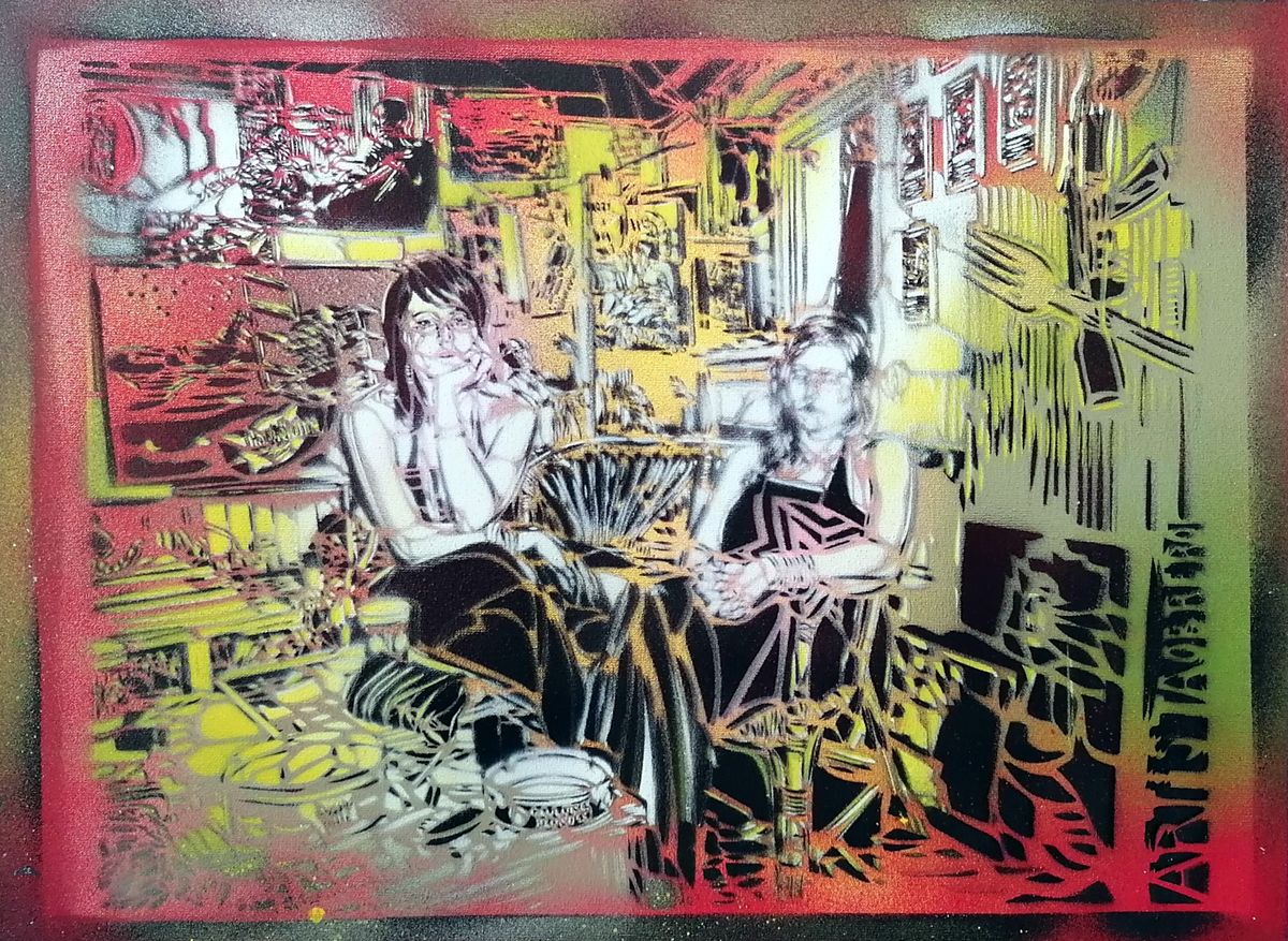 Peinture figurative petit format jaune et orange ATELIER ASA – ARTISTE OUVRIER – 46 × 33 cm