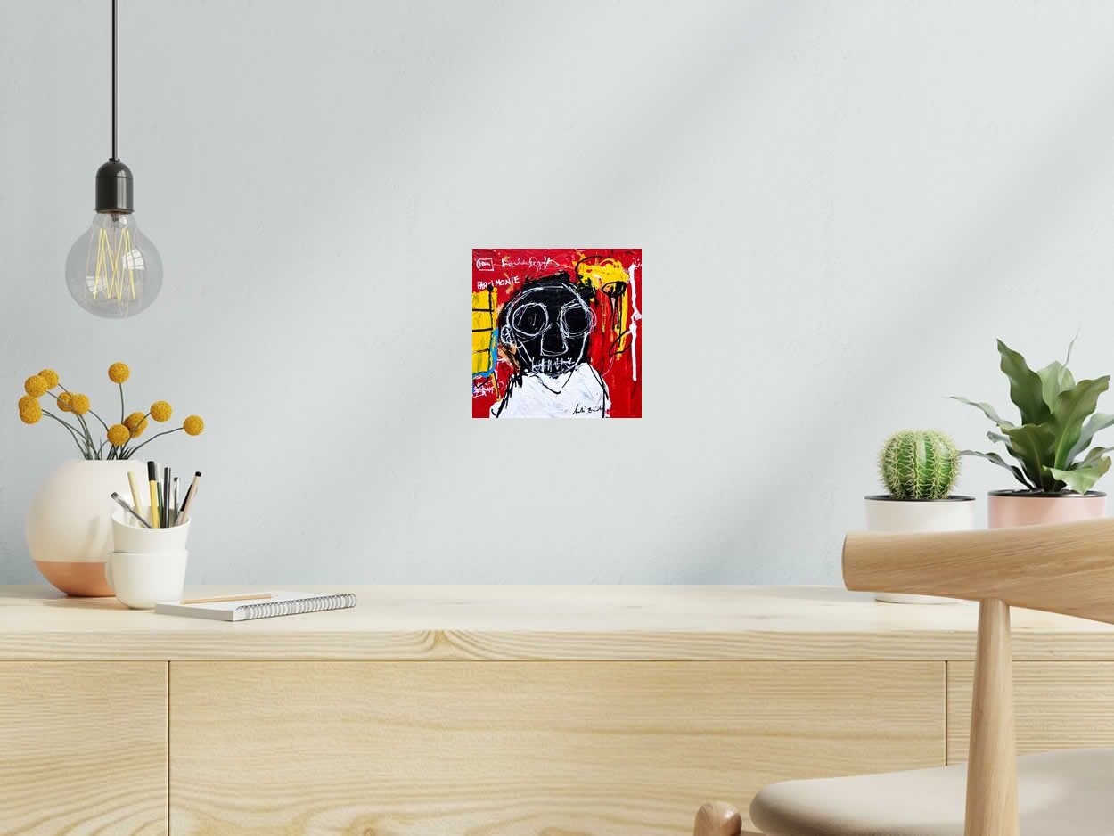 Peinture PARCIMONIE II de LARBI ZAIDI dans un intérieur – 81 × 19 cm