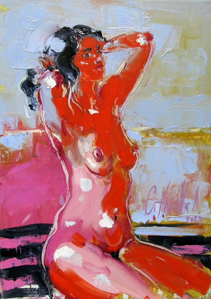 Peinture figurative petit format Ilona – OLENA SINIUHINA – 33 × 46 cm