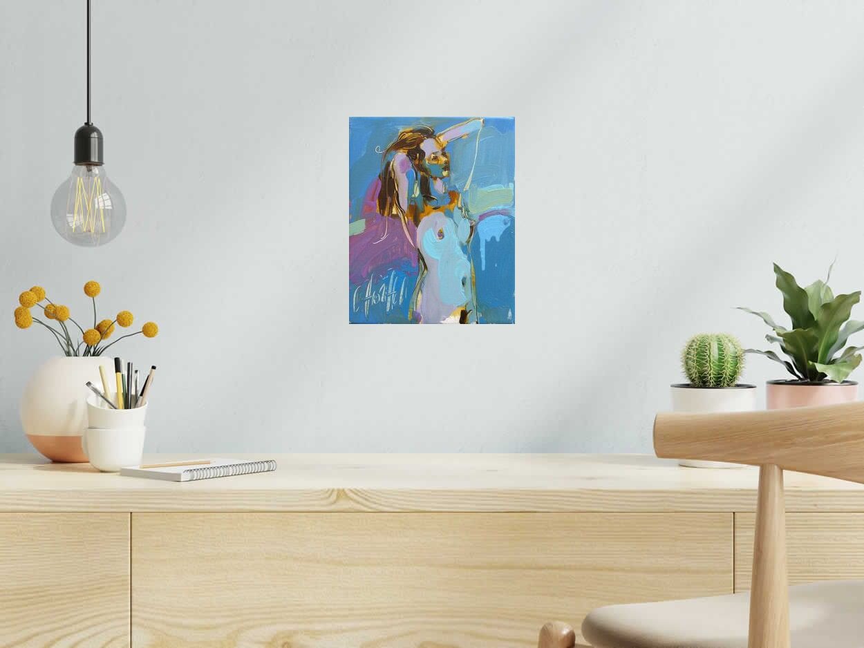 Peinture Leona 2 de OLENA SINIUHINA dans un intérieur – 24 × 30 cm