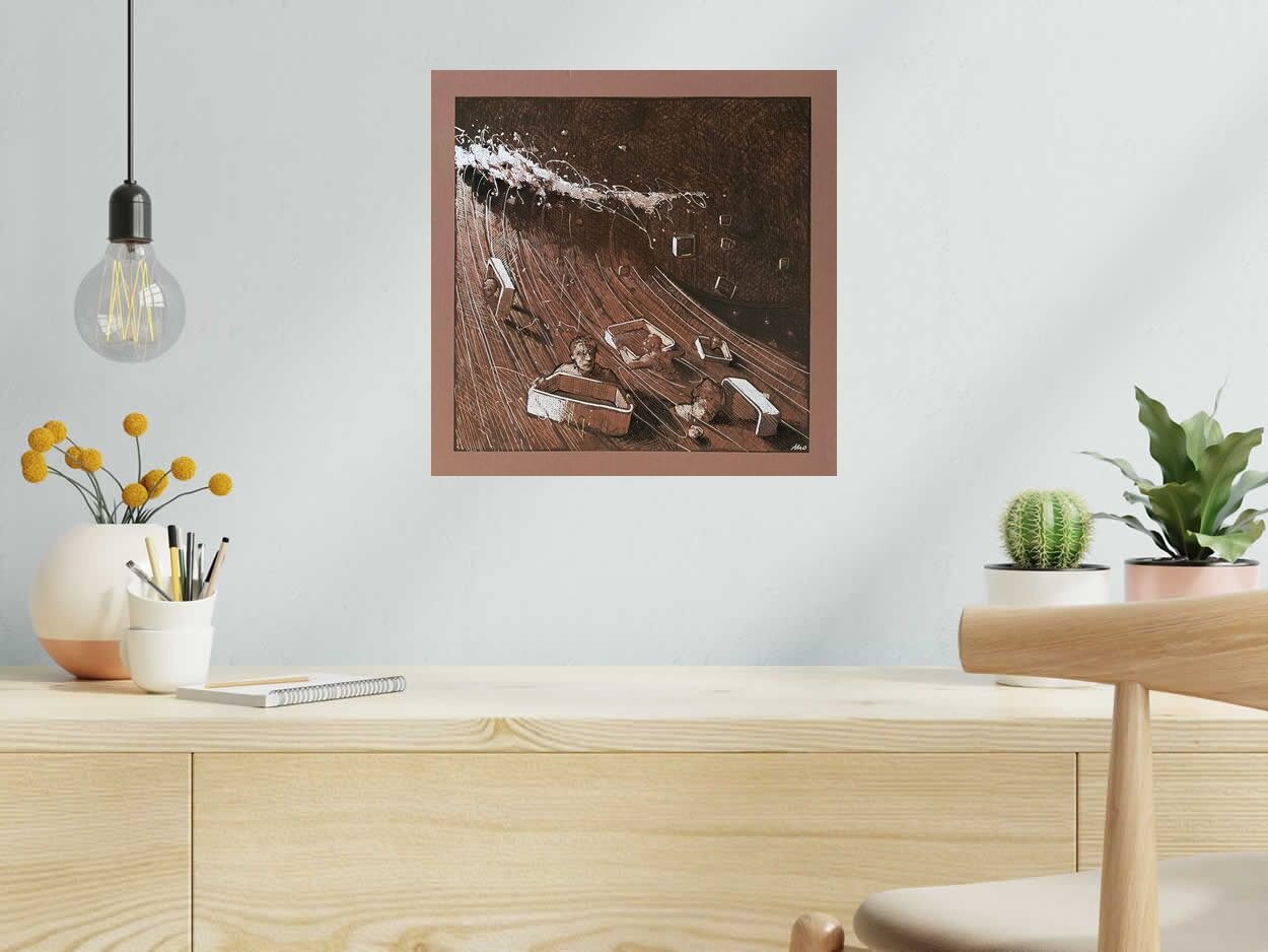 Peinture Le naufrage de OLIVIER MASSEBEUF dans un intérieur – 40 × 40 cm