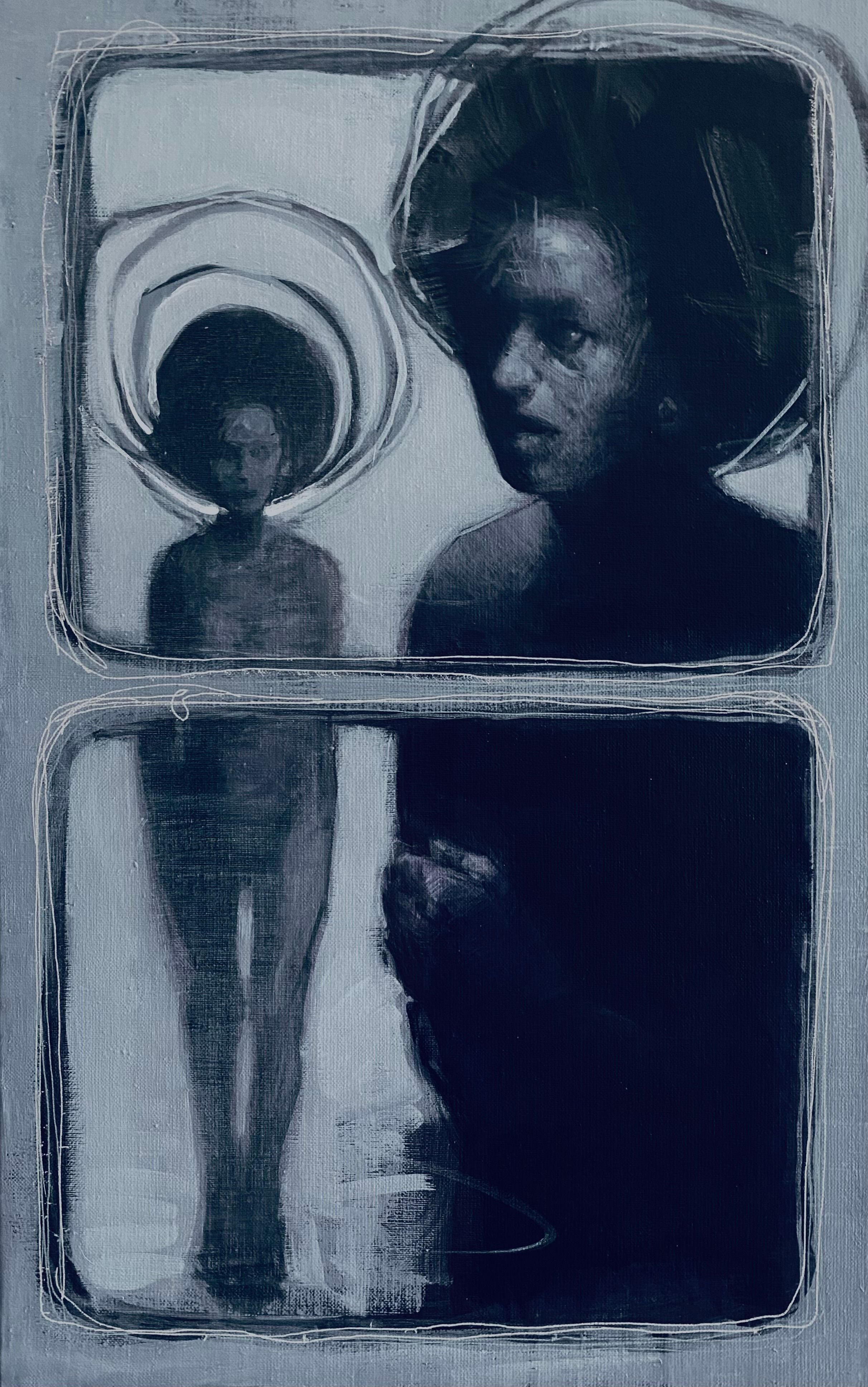 Peinture figurative petit format The inmate and black virgin – OLIVIER MASSEBEUF – 38 × 61 cm