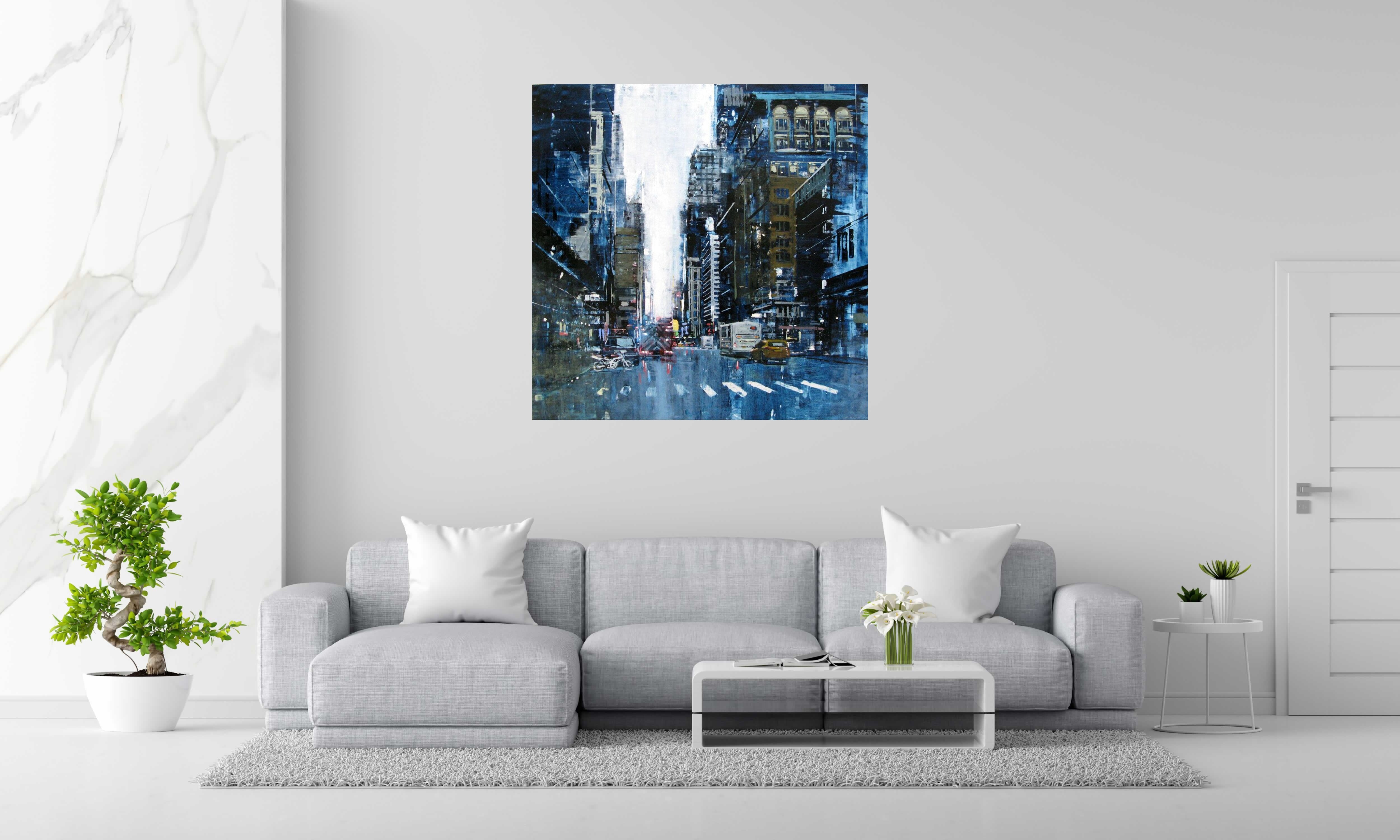 Peinture FROM CENTRAL PARK TO TIME SQUARE de ADRIEN FAVEAU dans un intérieur – 120 × 120 cm