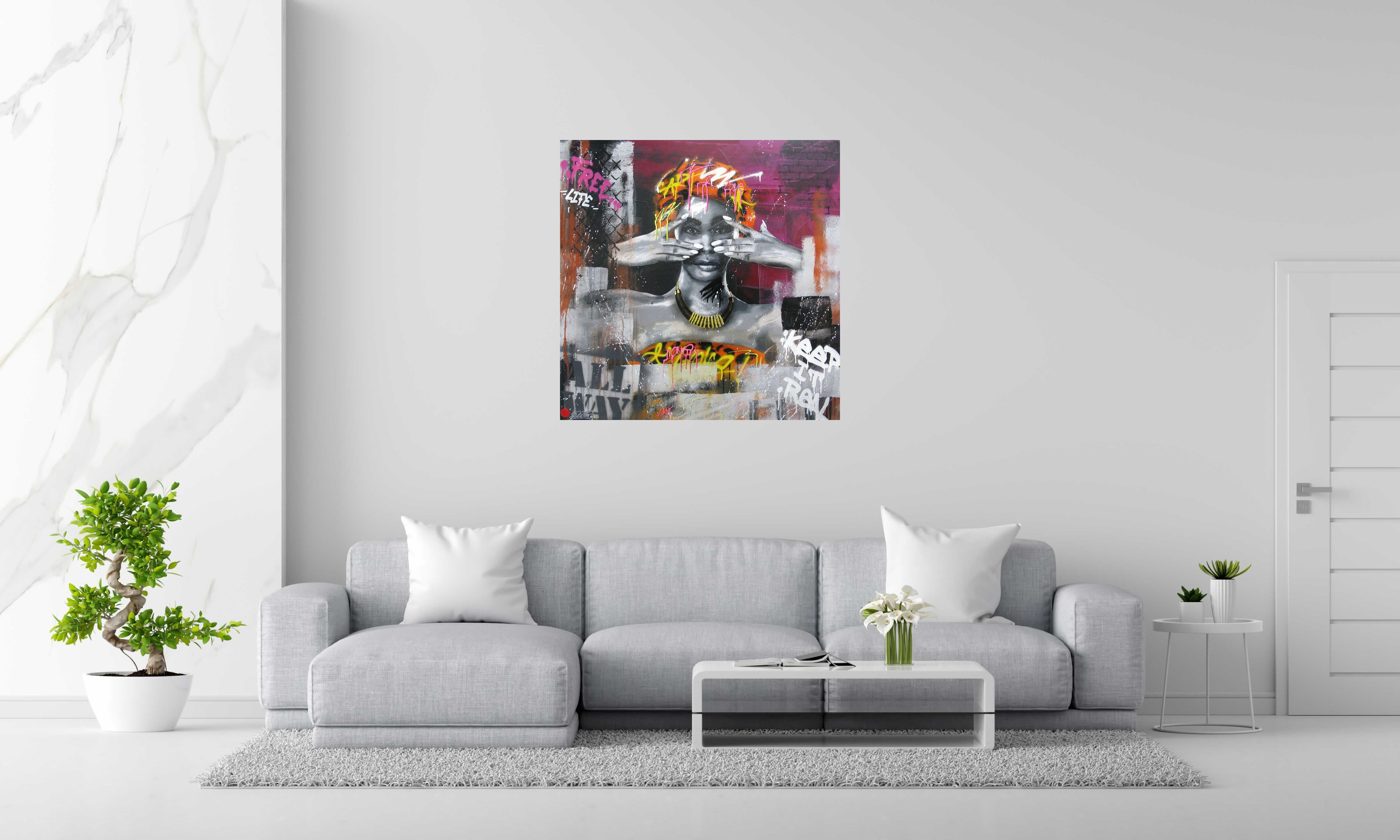 Peinture AYA de JUG dans un intérieur – 100 × 100 cm
