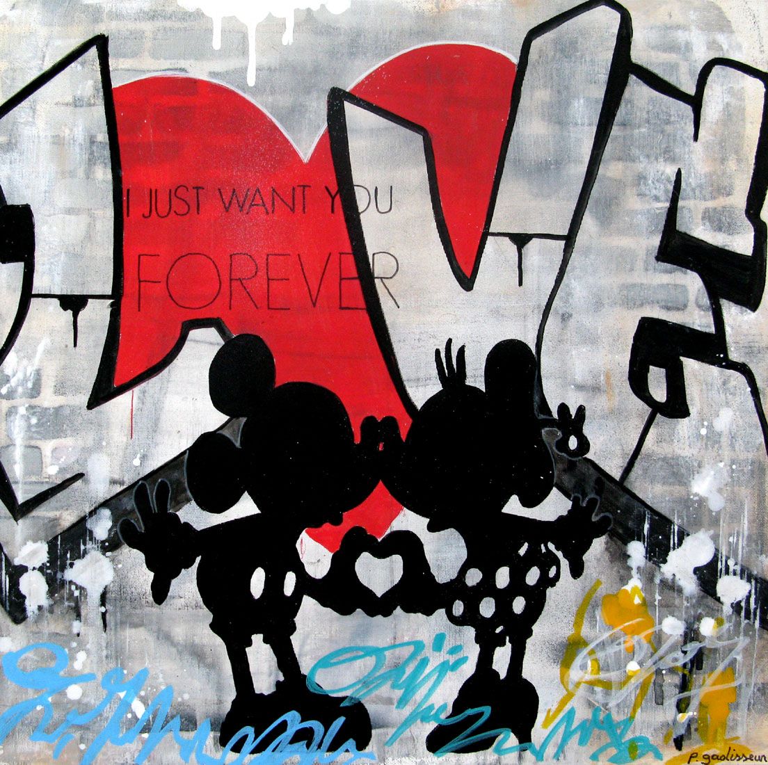 Peinture graffiti moyen format I just want you – PATRICIA GADISSEUR – 50 × 50 cm