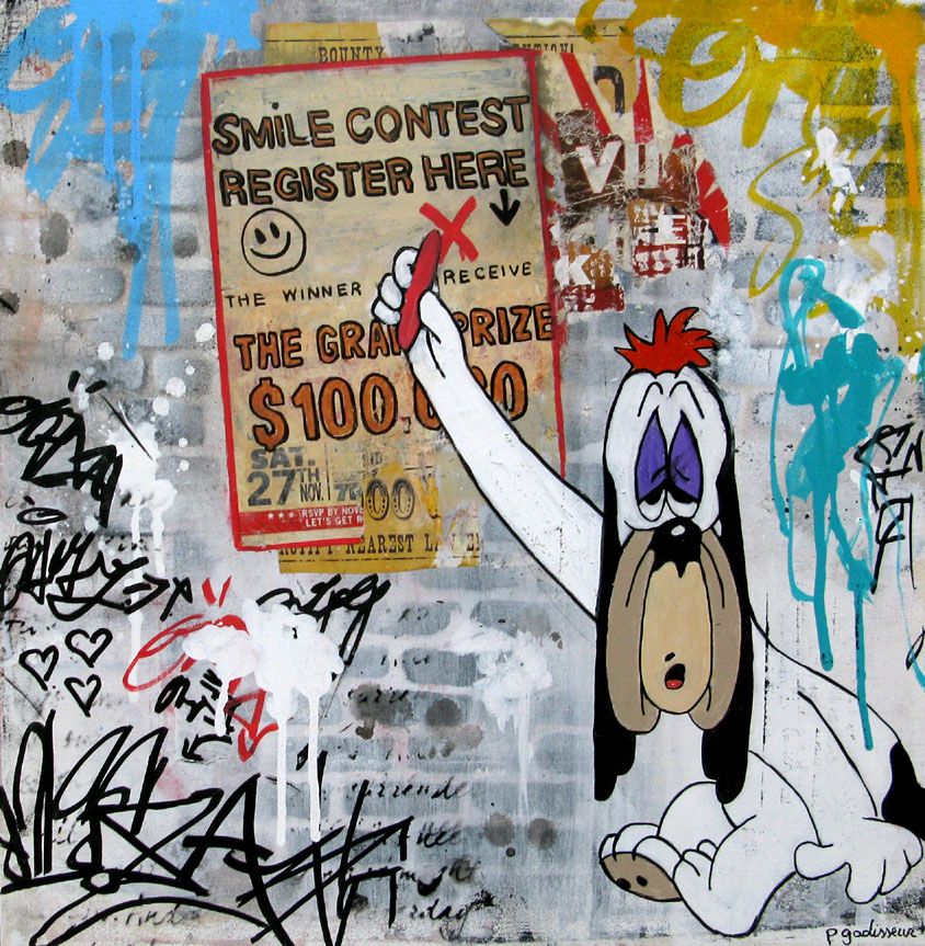 Peinture graffiti moyen format Smile contest – PATRICIA GADISSEUR – 50 × 50 cm