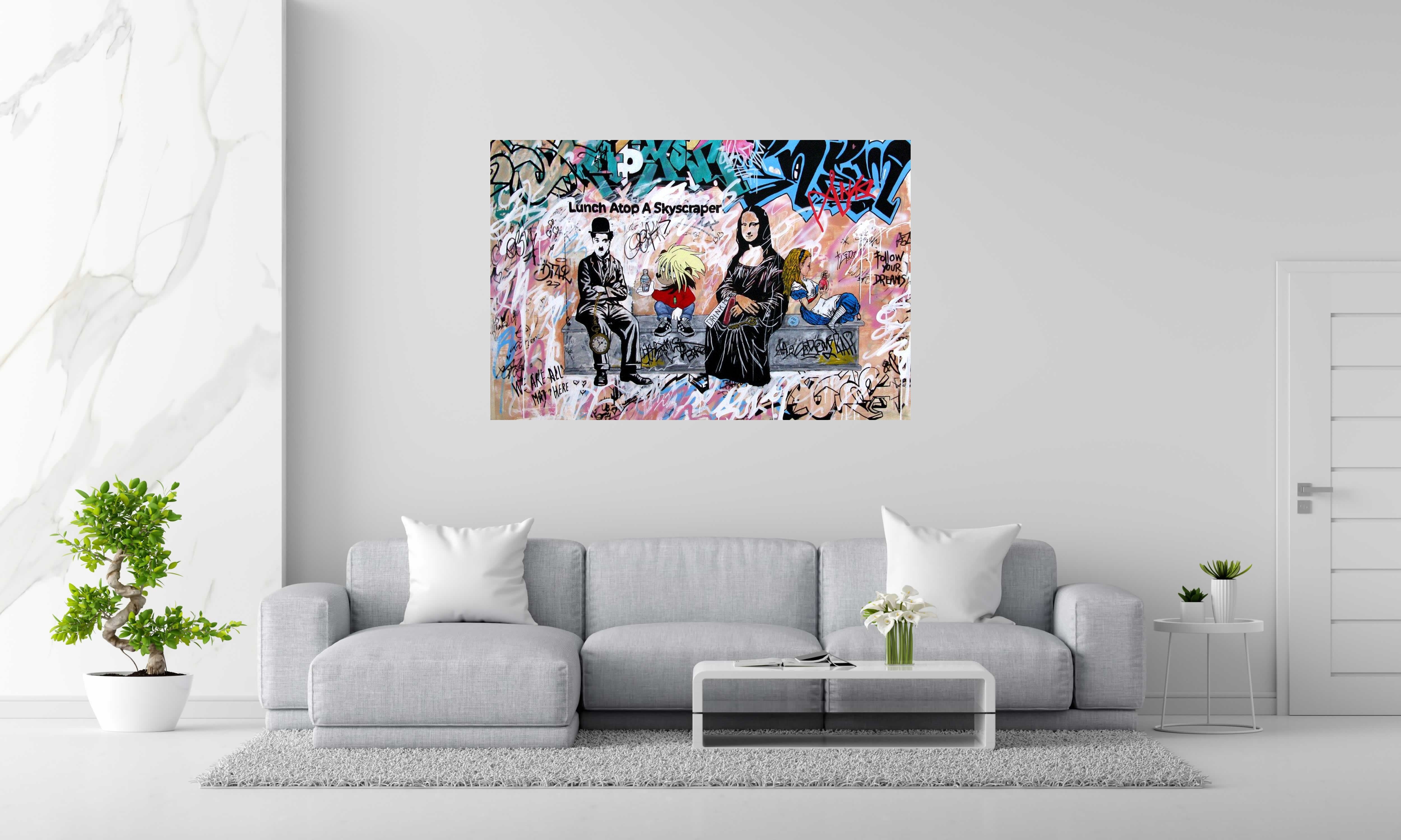 Peinture We are all mad here de PATRICIA GADISSEUR dans un intérieur – 150 × 100 cm