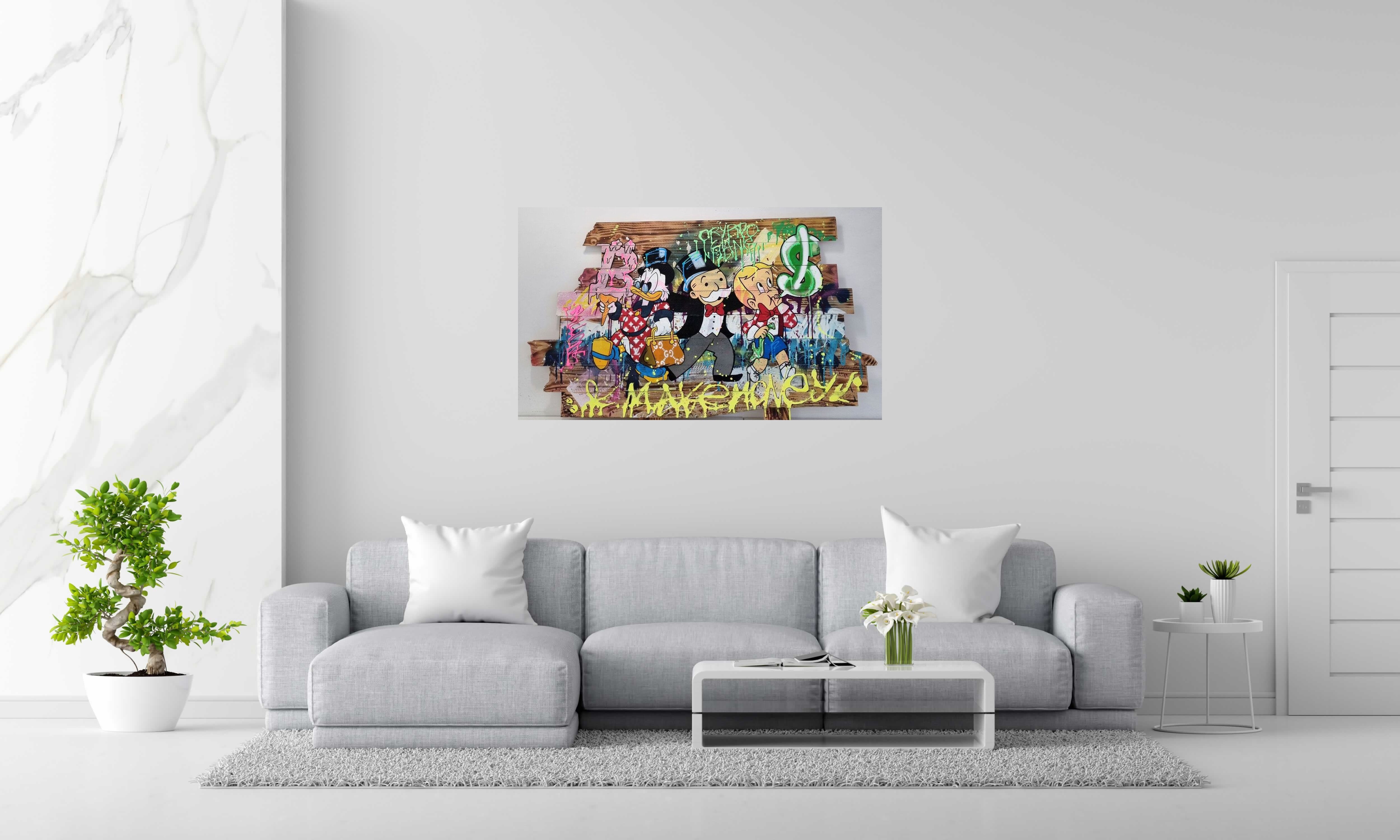 Peinture MAKE MONEY de JUG dans un intérieur – 76 × 130 cm