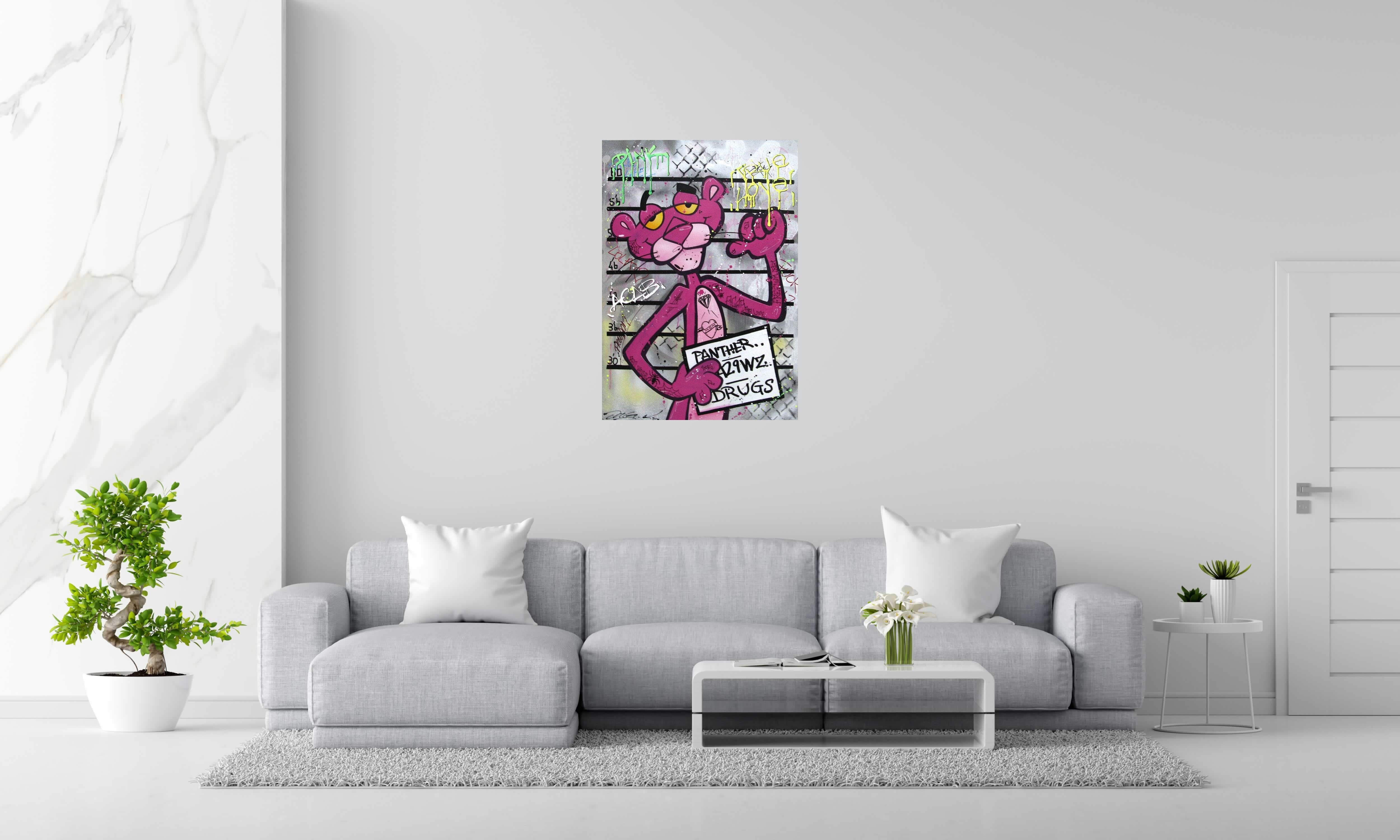 Peinture PINK JAIL de JUG dans un intérieur – 73 × 100 cm