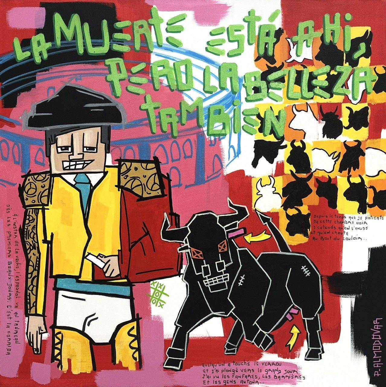 Peinture grande taille La muerte esta ahi – Patrice ALMODOVAR – 80 × 80 cm