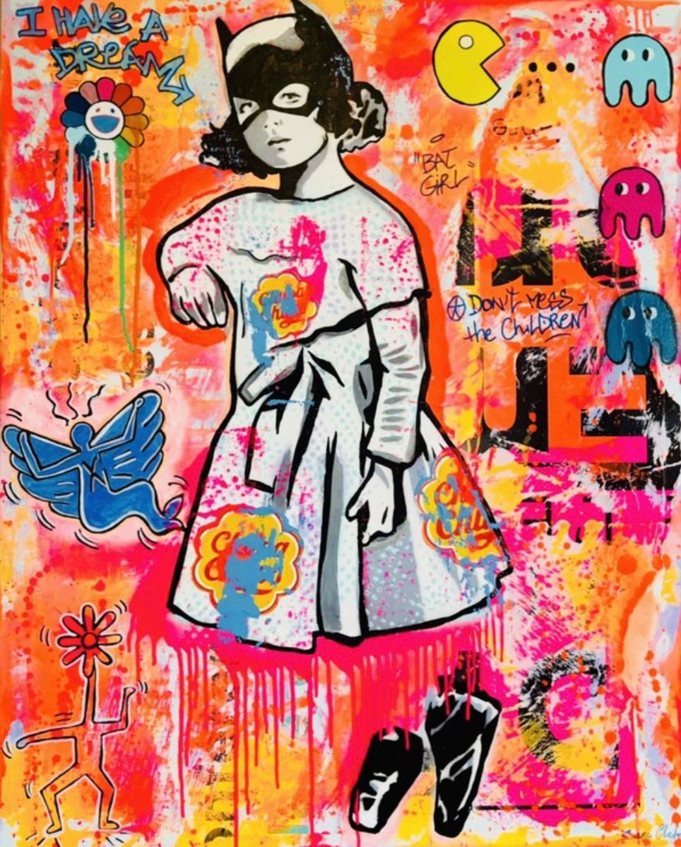 Peinture grande taille Bat Girl – SARA CHELOU – 81 × 100 cm