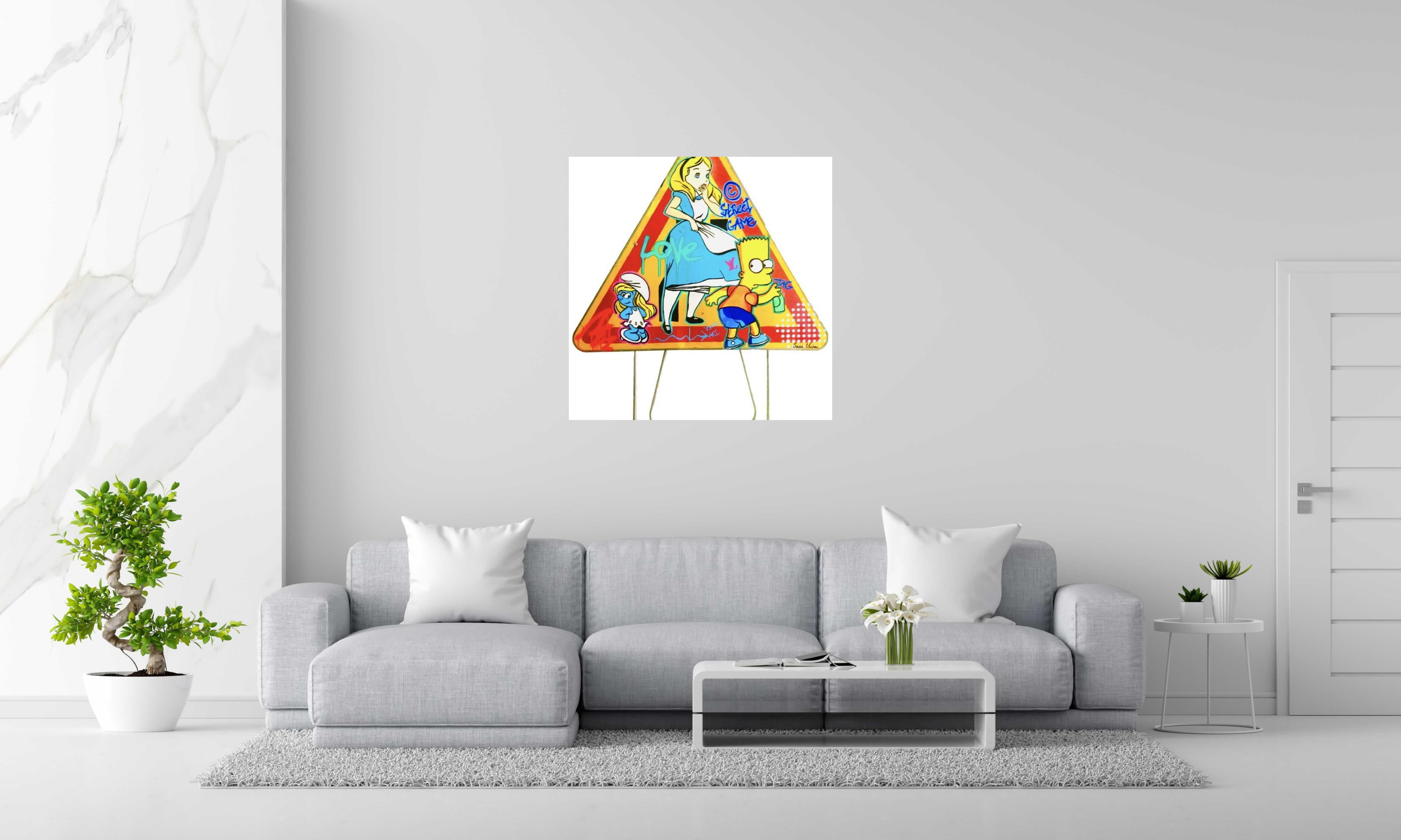 Peinture Street game panneau de SARA CHELOU dans un intérieur – 94 × 94 cm