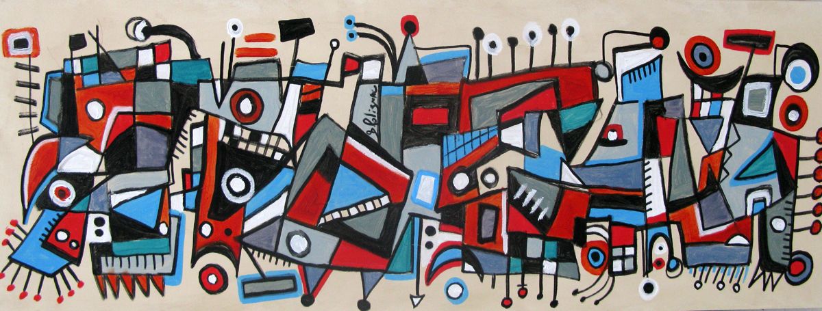 Peinture graphique format xxl The mess – Daniel De POLIGNAC – 40 × 120 cm