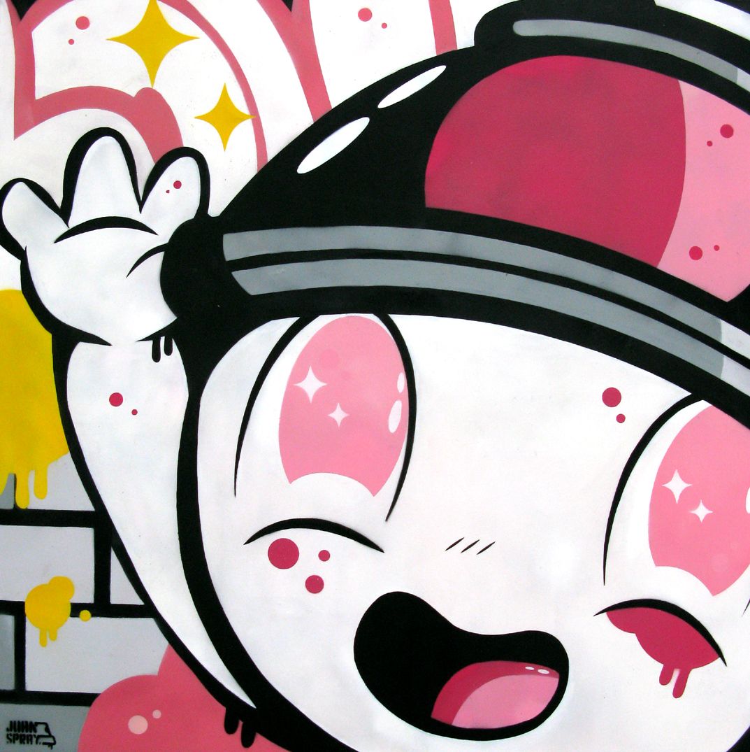 Peinture graphique grand format blanc et rose A lovely day – JUAN SPRAY – 100 × 100 cm
