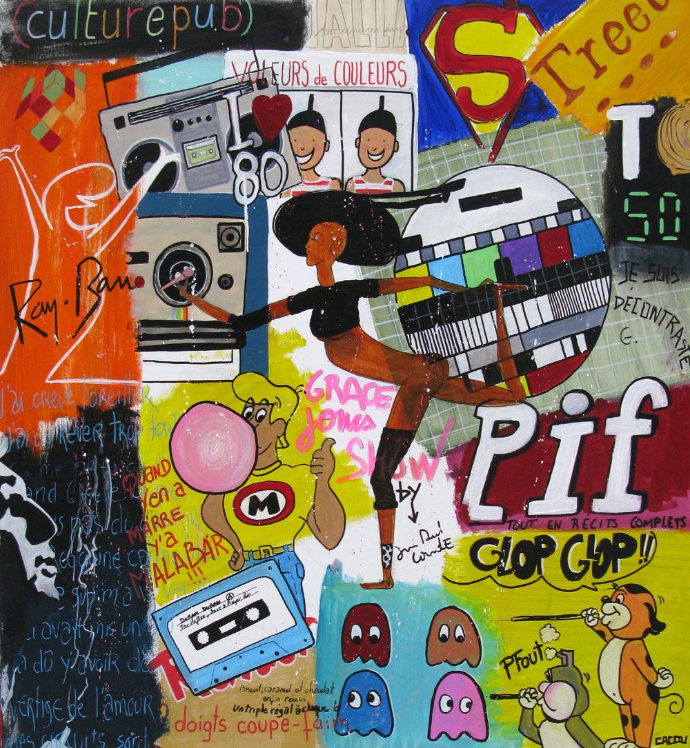 Peinture graphique grand format I love 80 – CACOU – 100 × 100 cm