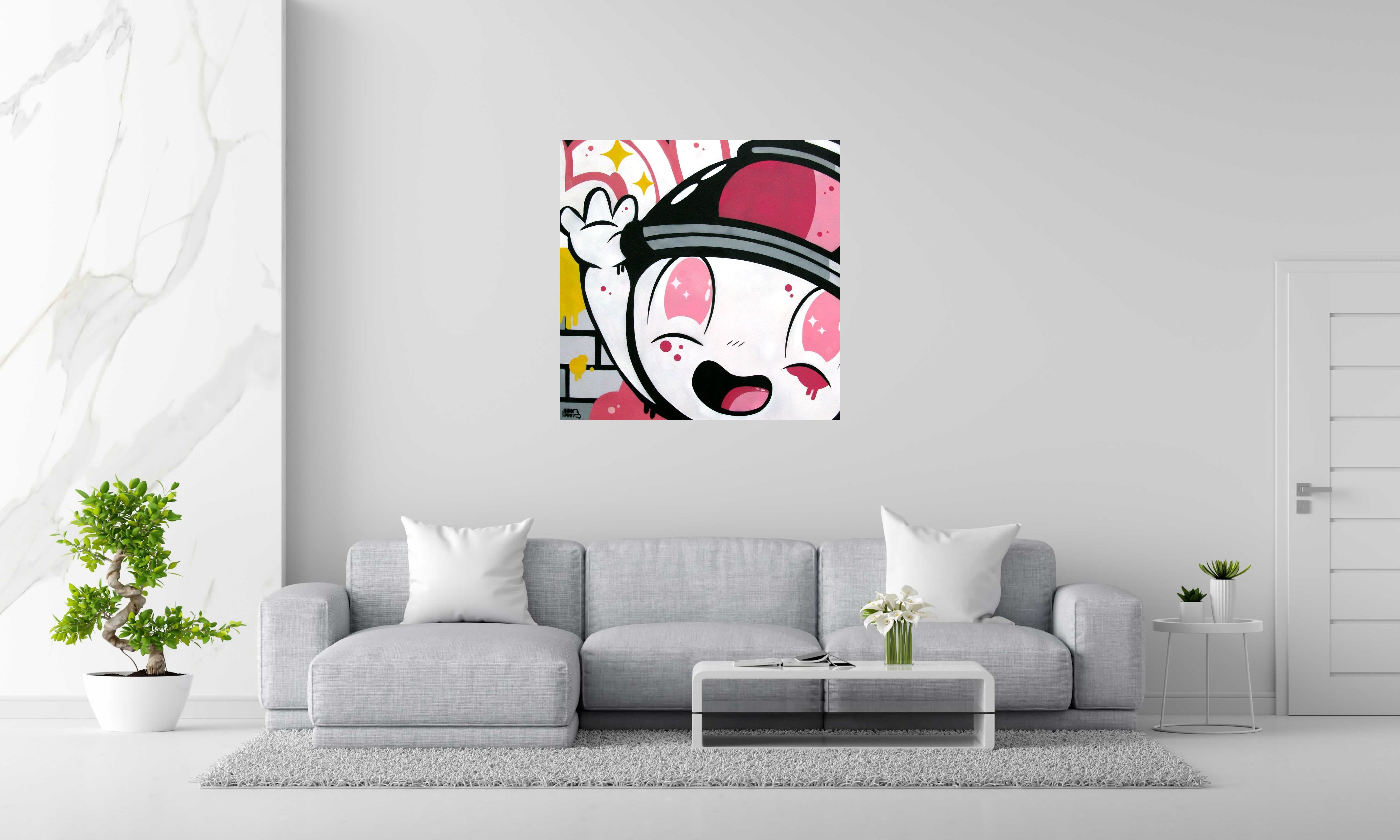 Peinture A lovely day de JUAN SPRAY dans un intérieur – 100 × 100 cm
