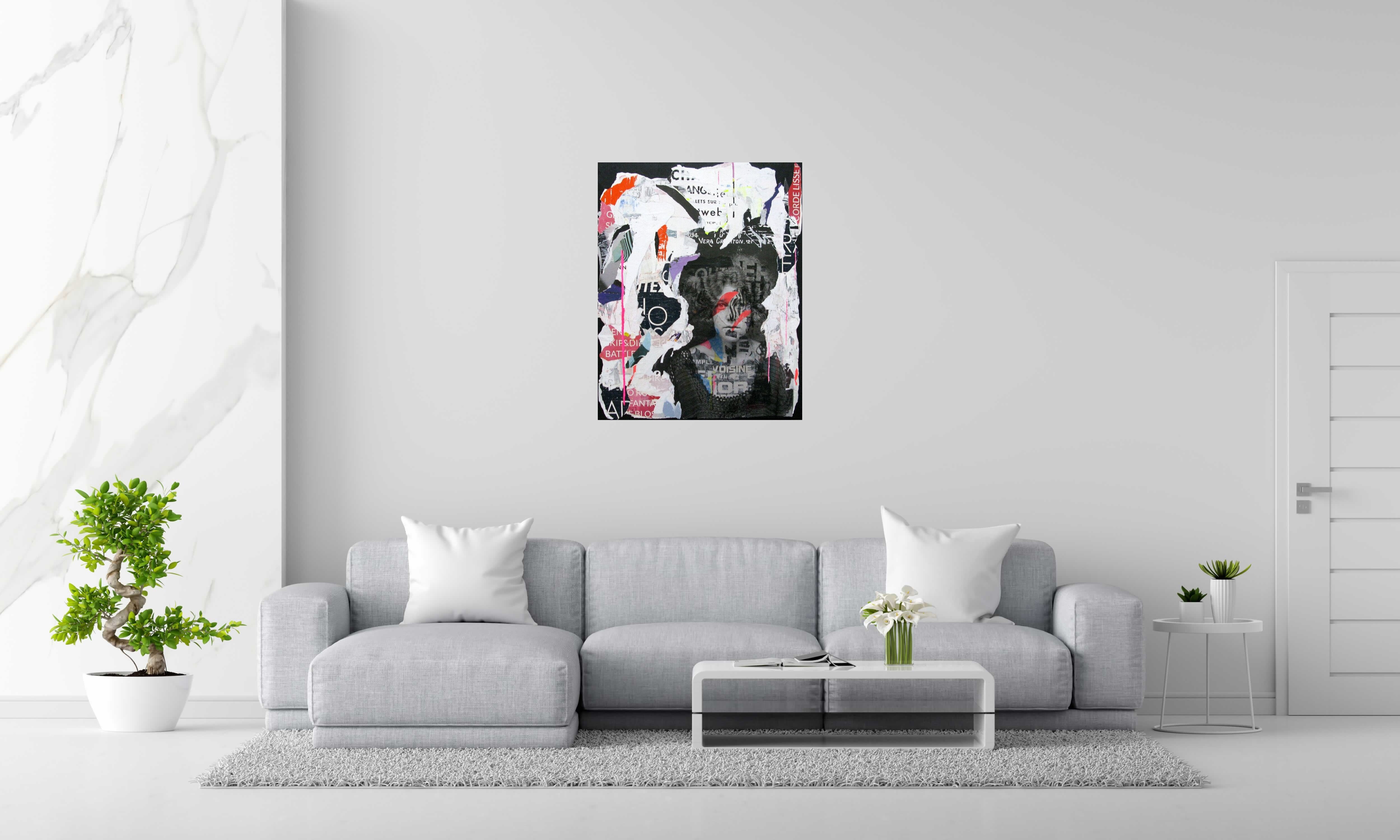 Peinture FAN DE KISS de LN LE PAPE dans un intérieur – 92 × 73 cm