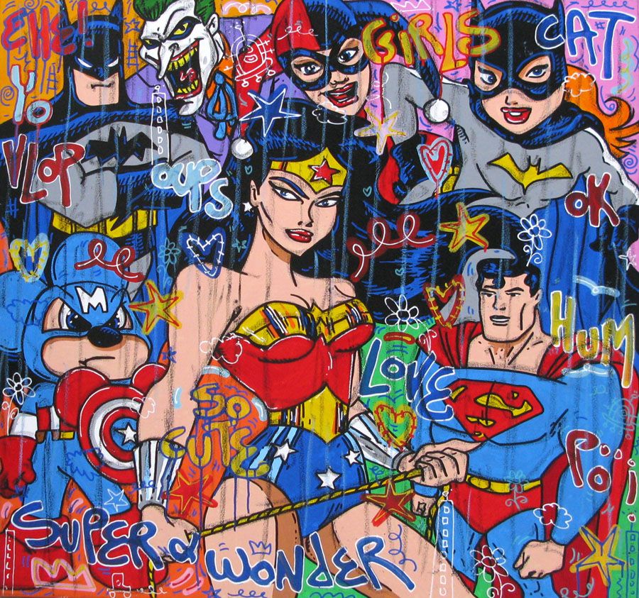 Peinture graphique grand format SUPER & WONDER – RICO SAB – 100 × 100 cm