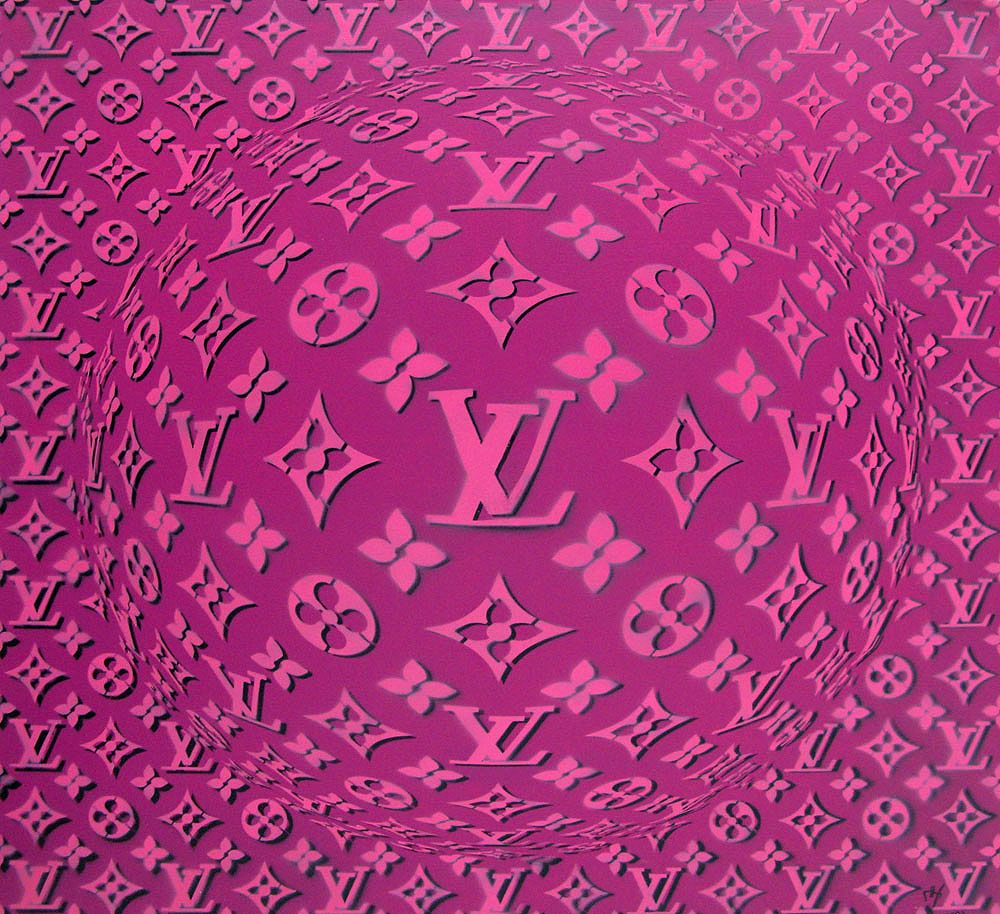 Peinture graphique grand format rose PLANETE VUITTON IV – YANN GUINCHAN – 100 × 100 cm
