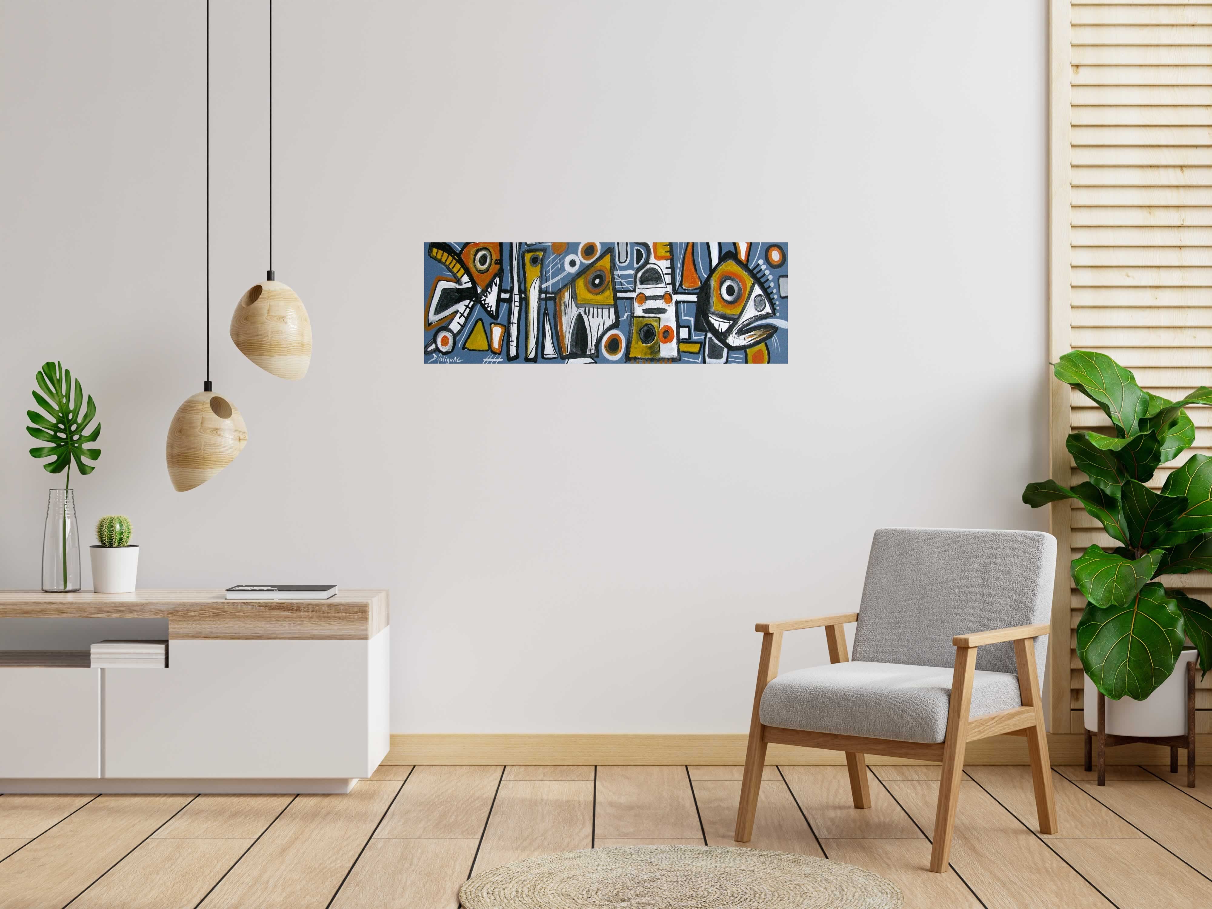 Peinture Sardines de Daniel De POLIGNAC dans un intérieur – 40 × 120 cm