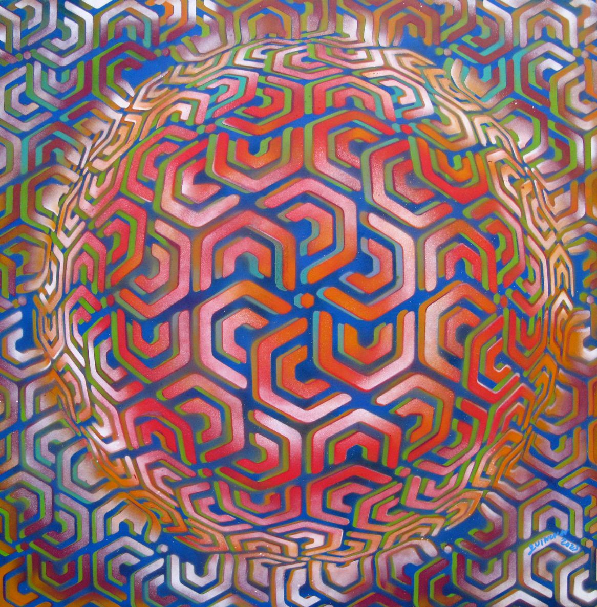 Peinture graphique grande taille Geodesique 6 – YANN GUINCHAN – 100 × 100 cm