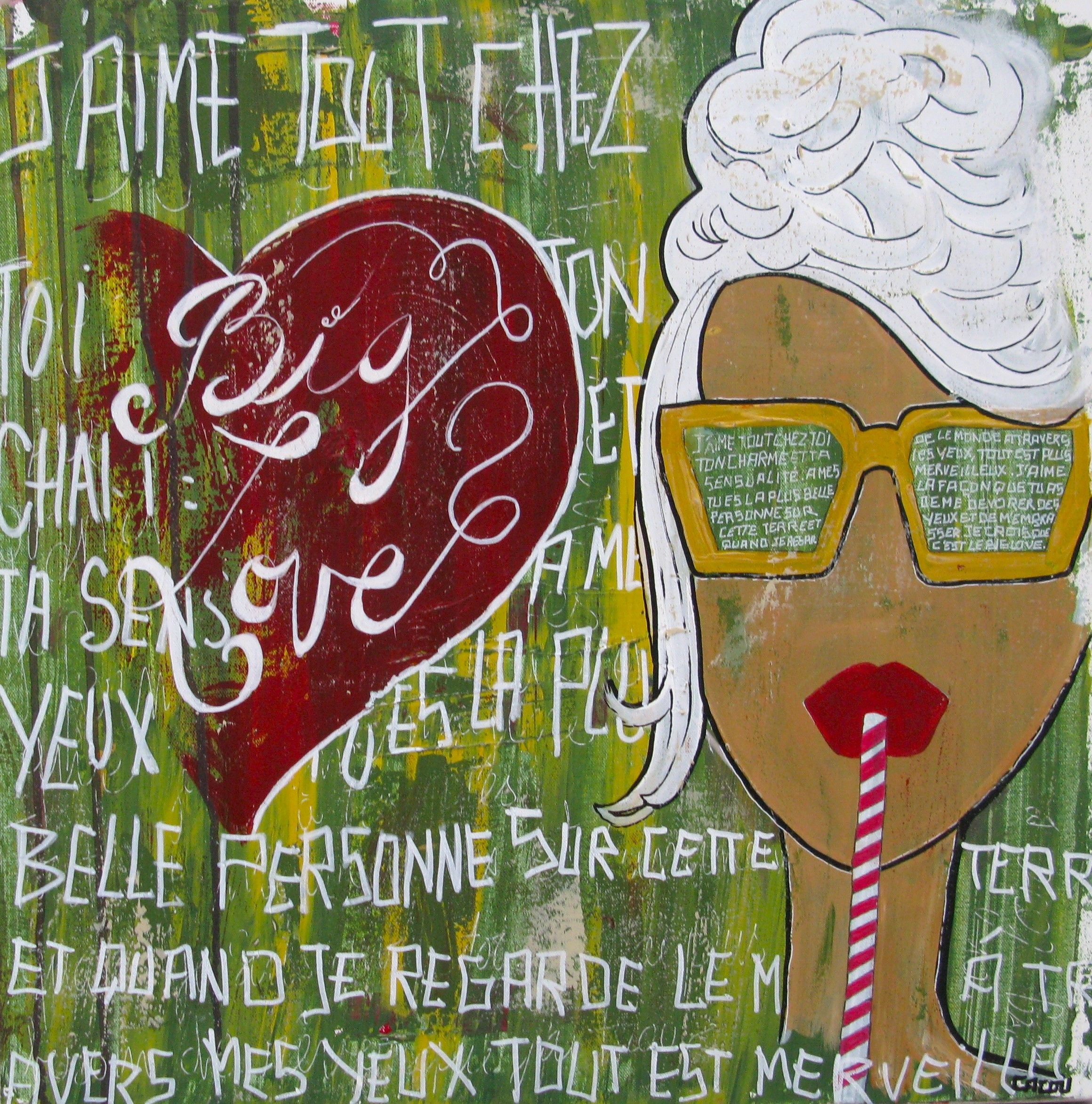 Peinture graphique moyen format BIG LOVE – CACOU – 60 × 60 cm