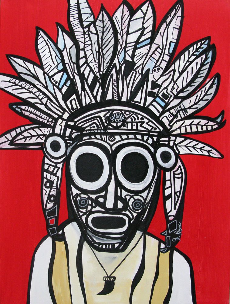 Peinture graphique moyen format noir et rouge Eztli – Daniel De POLIGNAC – 60 × 81 cm