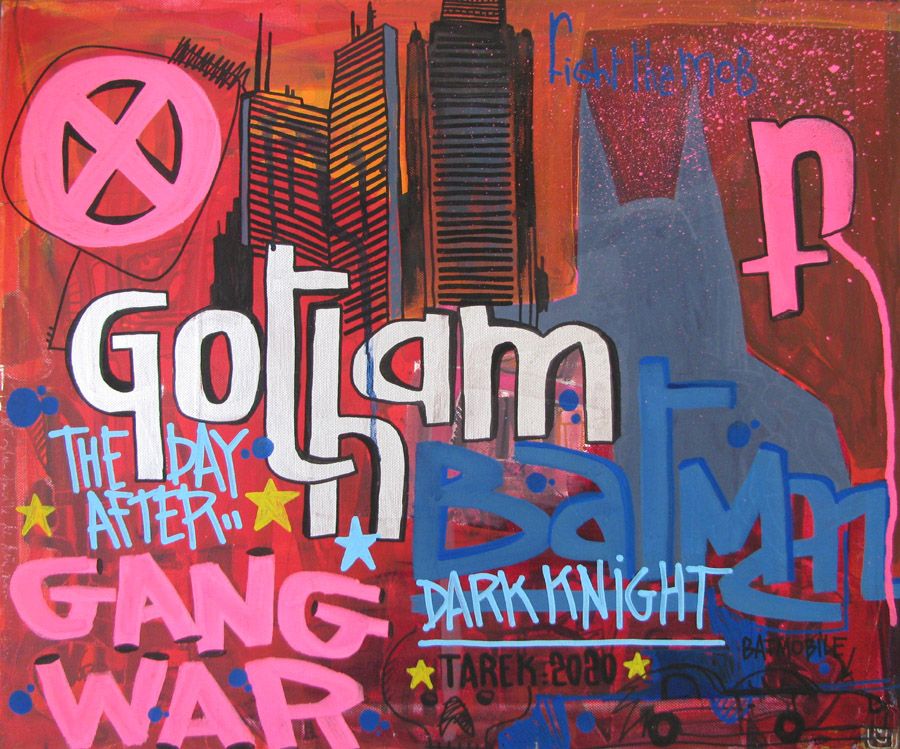 Peinture graphique moyen format GOTHAM – TAREK – 55 × 46 cm