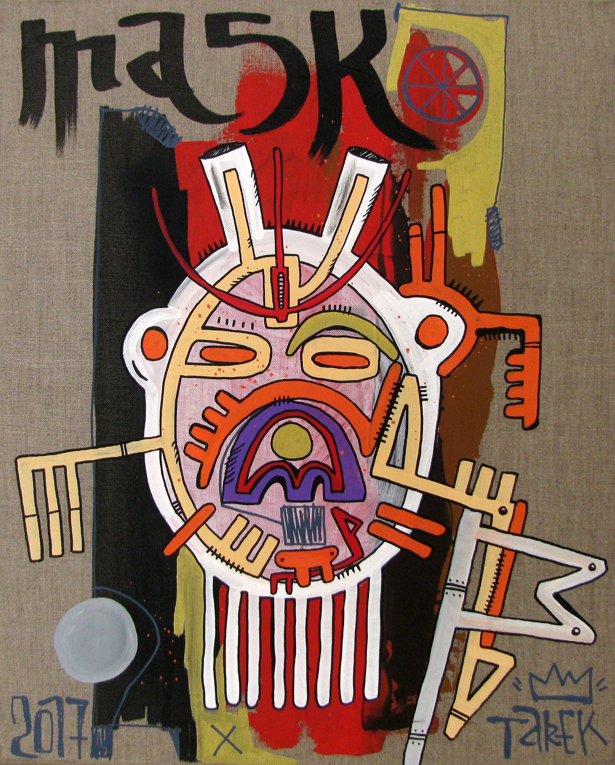 Peinture graphique moyen format MASK #13 GEOMETRIK – TAREK – 46 × 55 cm