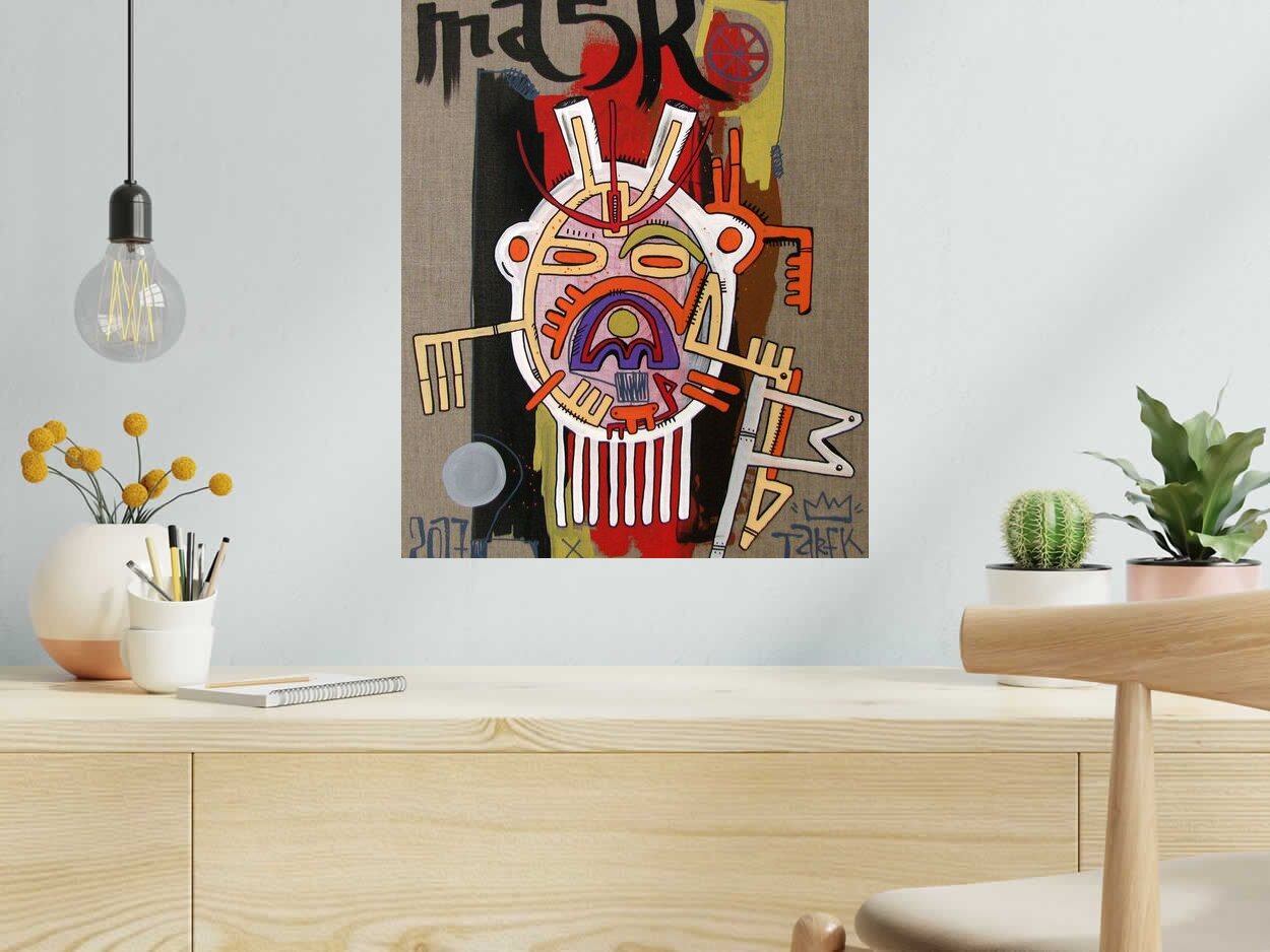 Peinture MASK #13 GEOMETRIK de TAREK dans un intérieur – 46 × 55 cm