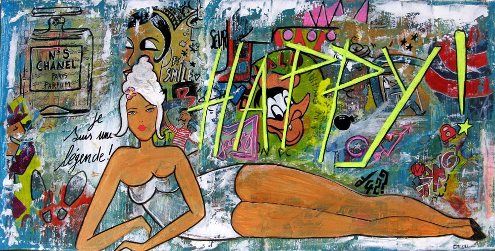 Peinture graphique petit format HAPPY – CACOU – 60 × 30 cm