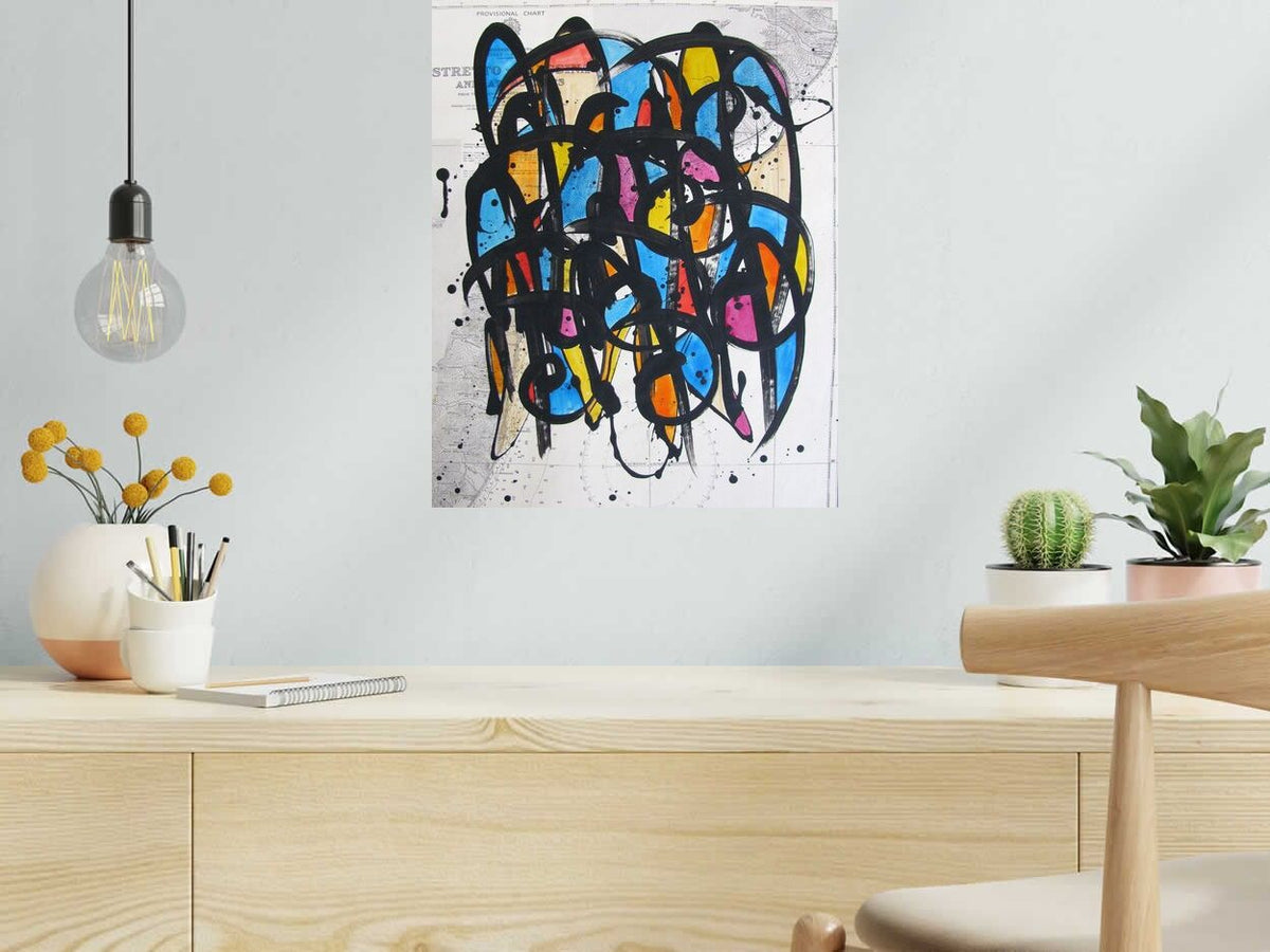 Peinture NO NAME SUR CARTE MARINE  N°42 de STEPHANE RIME dans un intérieur – 50 × 40 cm