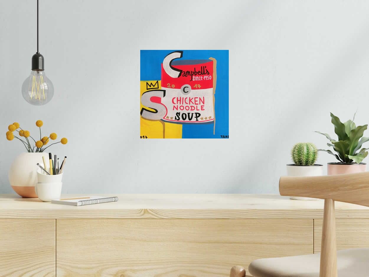 Peinture CAMPBELL'S CHICKEN de TAREK dans un intérieur – 30 × 30 cm