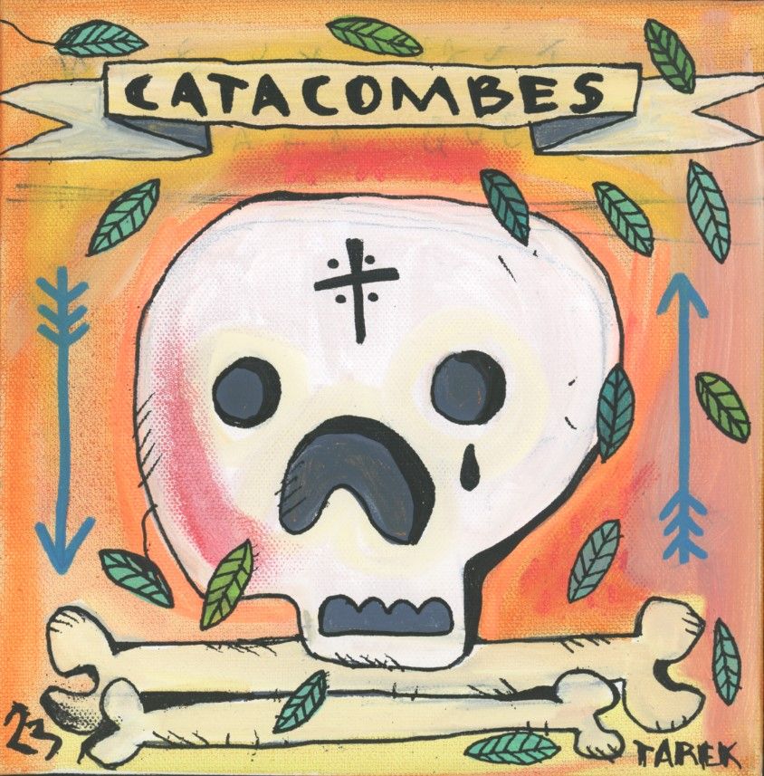 Peinture graphique petit format Catacombes – TAREK – 20 × 20 cm